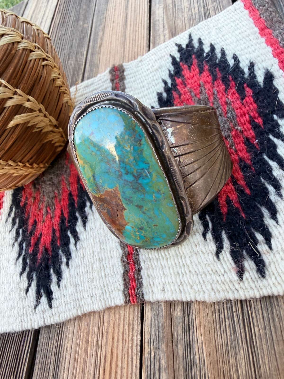 Handcrafted Old Pawn Sterling Silver & Turquoise Cuff Bracelet