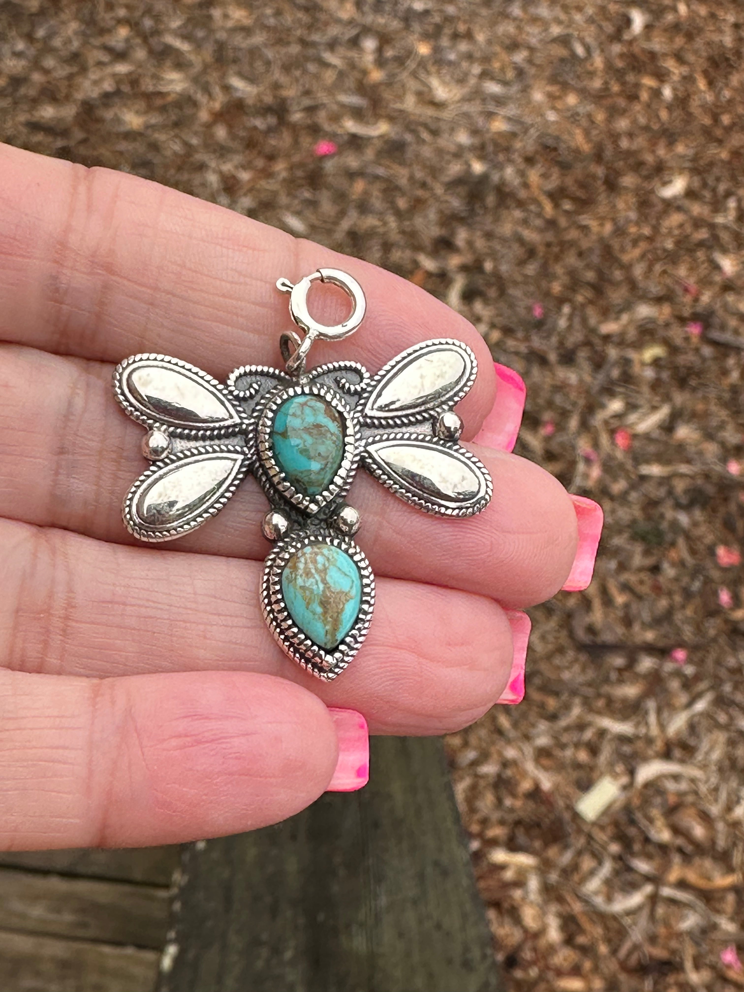 Sterling Silver and Royston Turquoise Dragonfly Charm