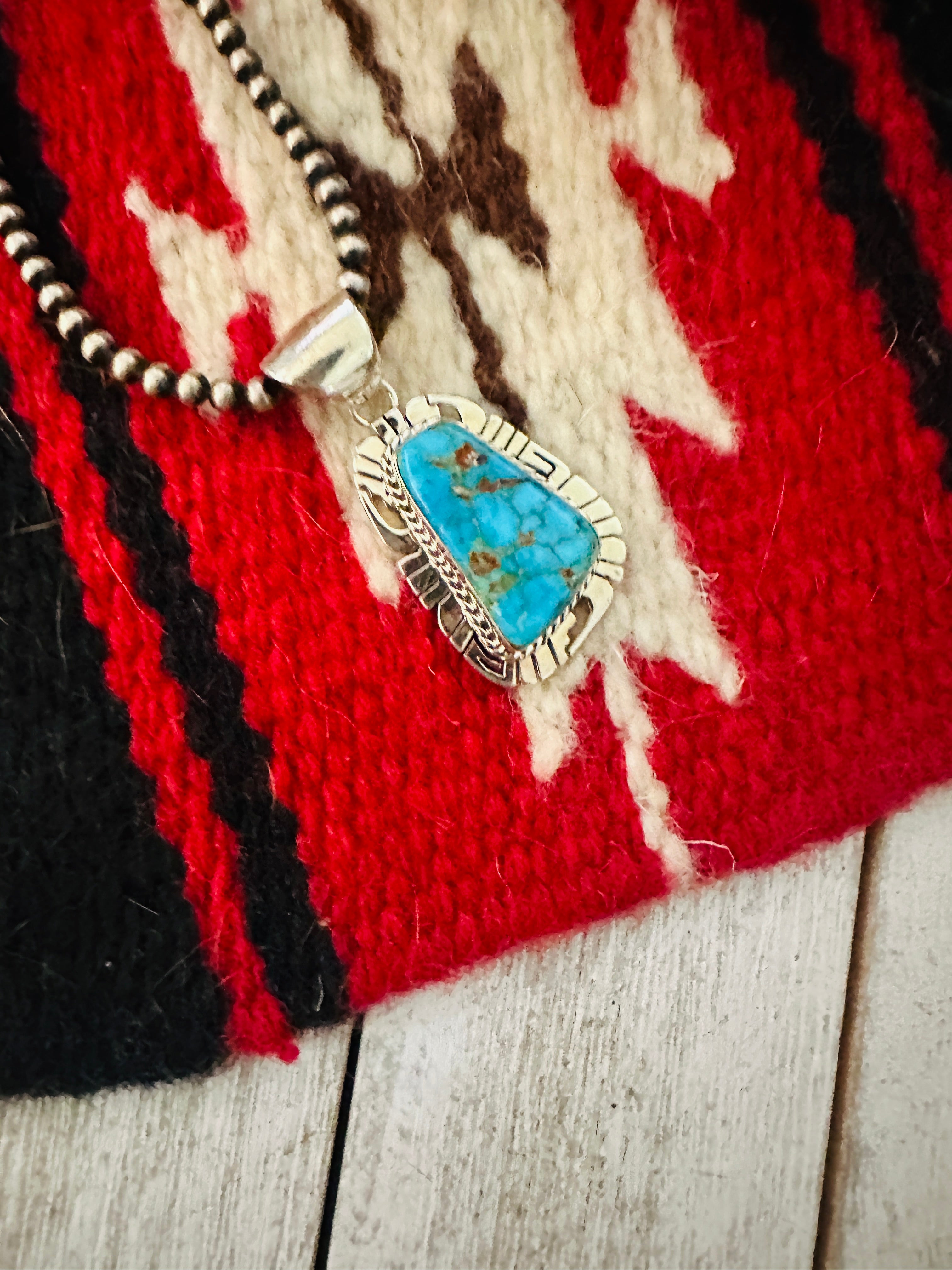 Navajo Kingman Web Turquoise & Sterling Silver Pendant