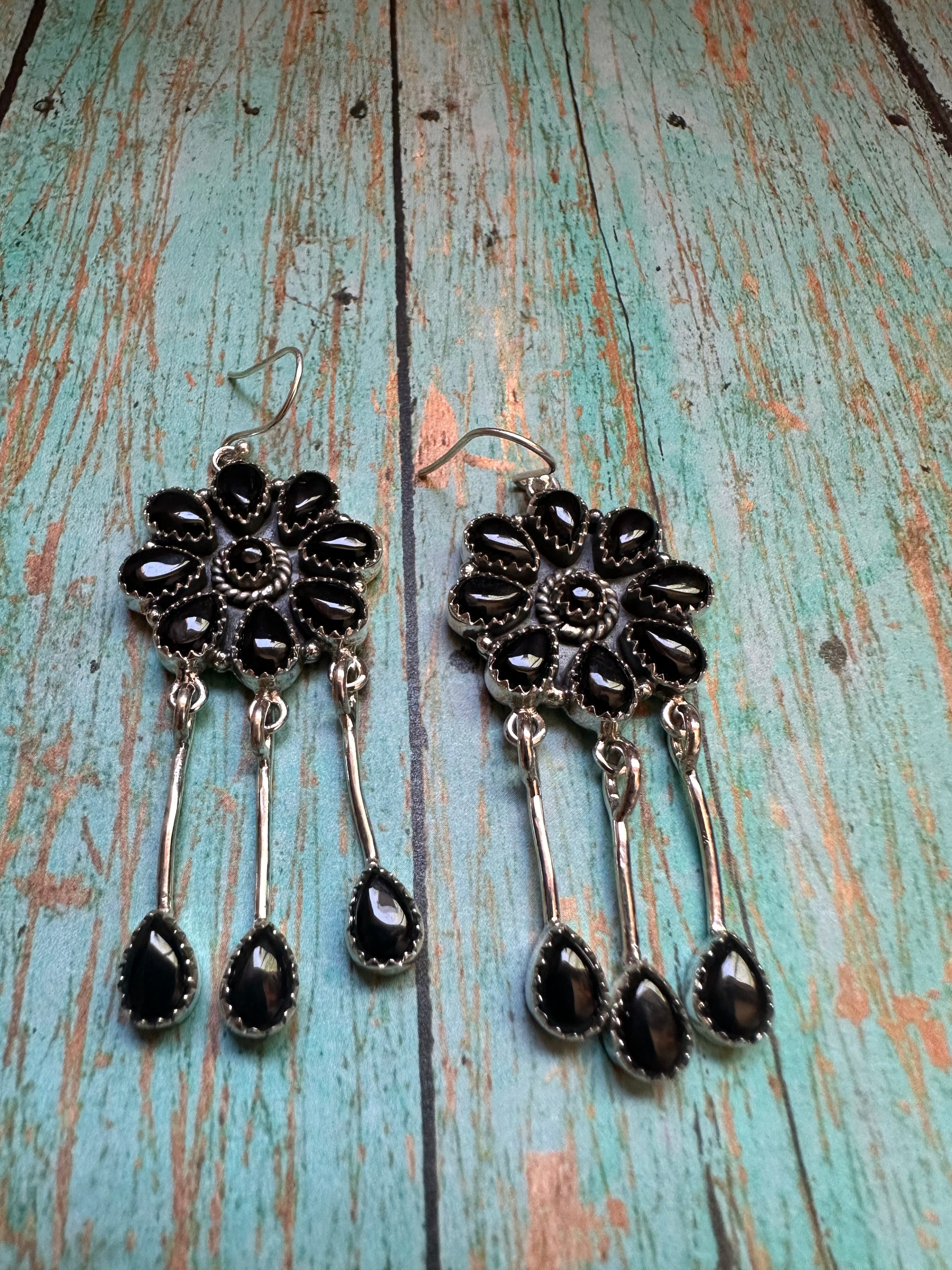 Handmade Onyx & Sterling Silver Dangle Earrings