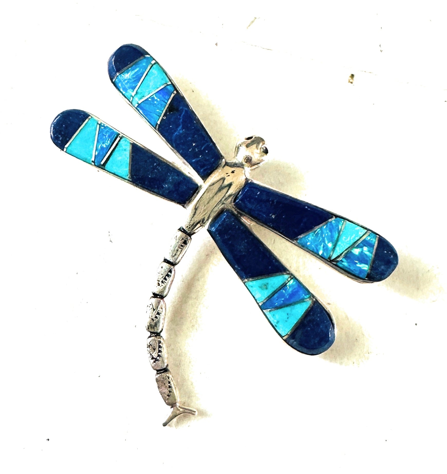 Navajo Sterling Silver and Multi Stone Inlay Dragonfly Brooch