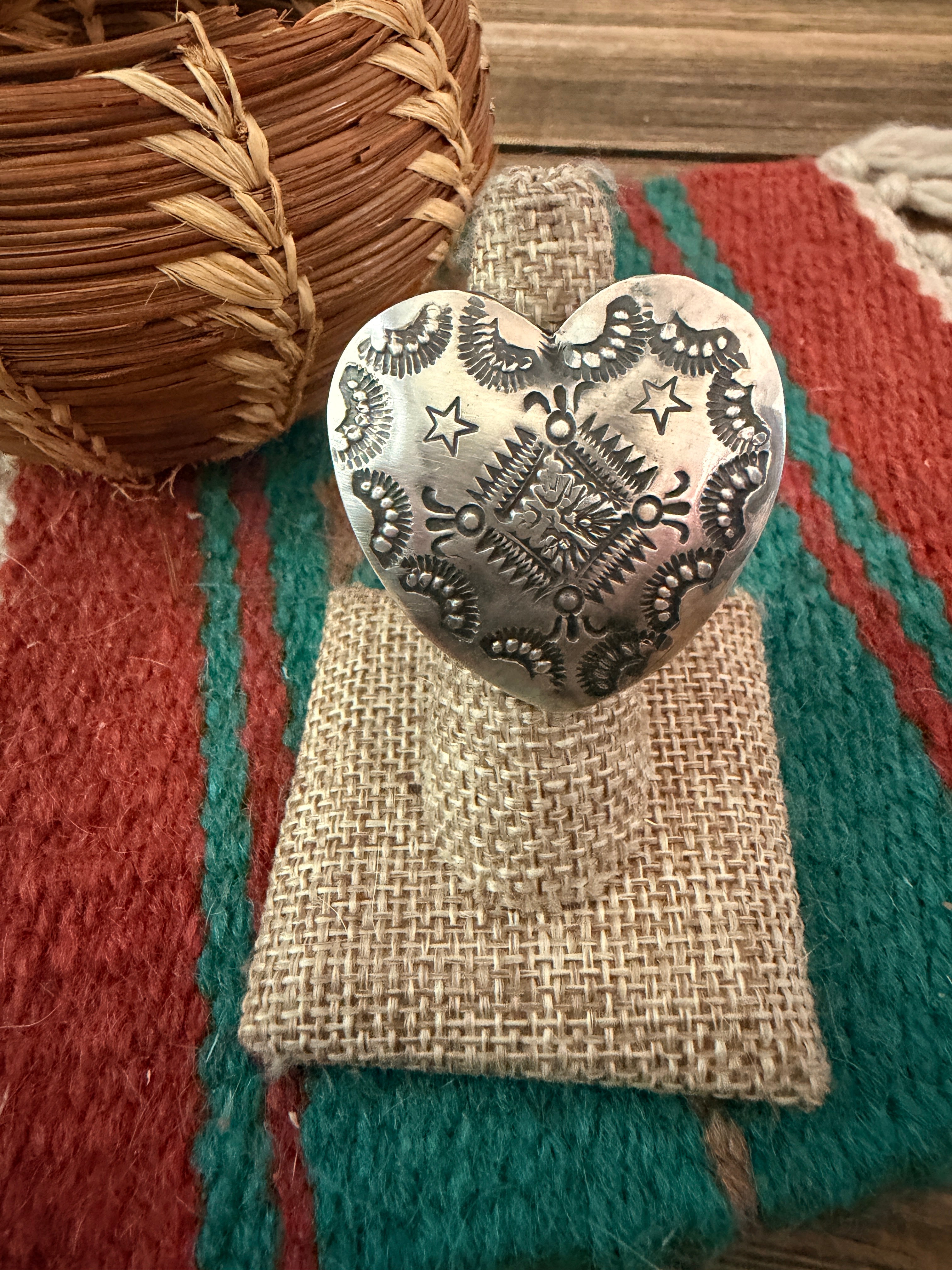 Handcrafted Sterling Silver Adjustable Heart Concho Ring by Vincent Platero