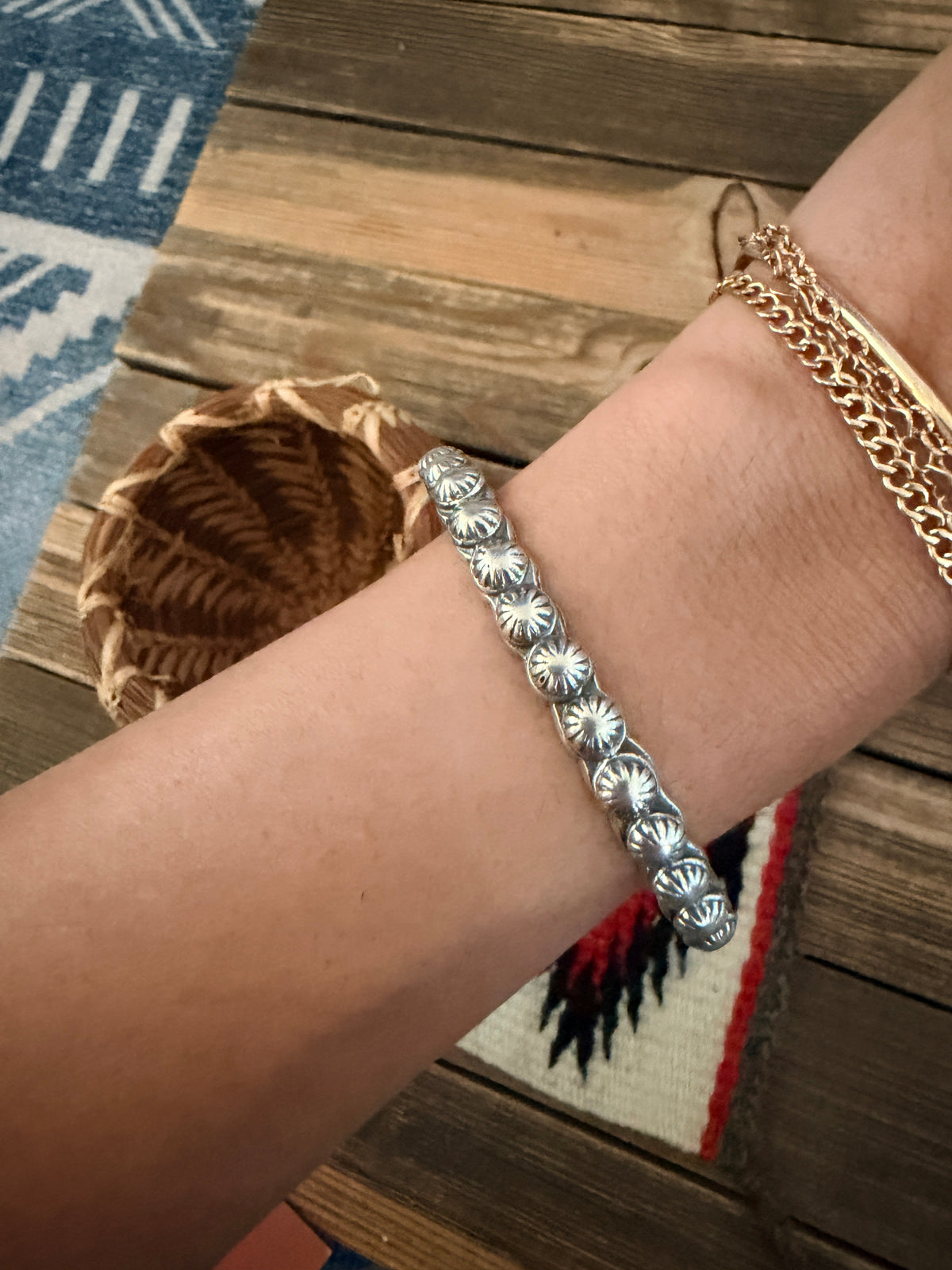 Handcrafted Sterling Silver Studded Cuff Bracelet