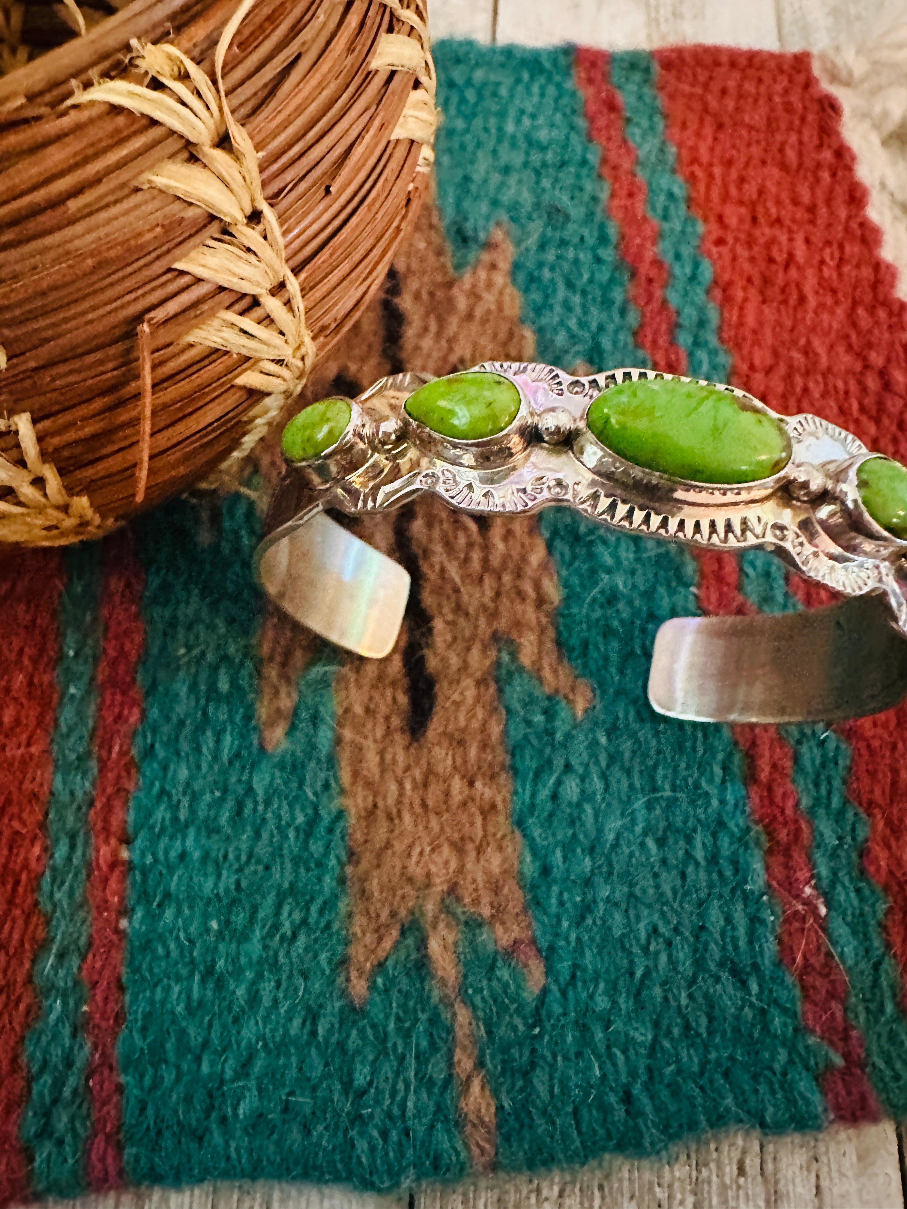 Handcrafted Green Kingman Turquoise & Sterling Silver Cuff Bracelet