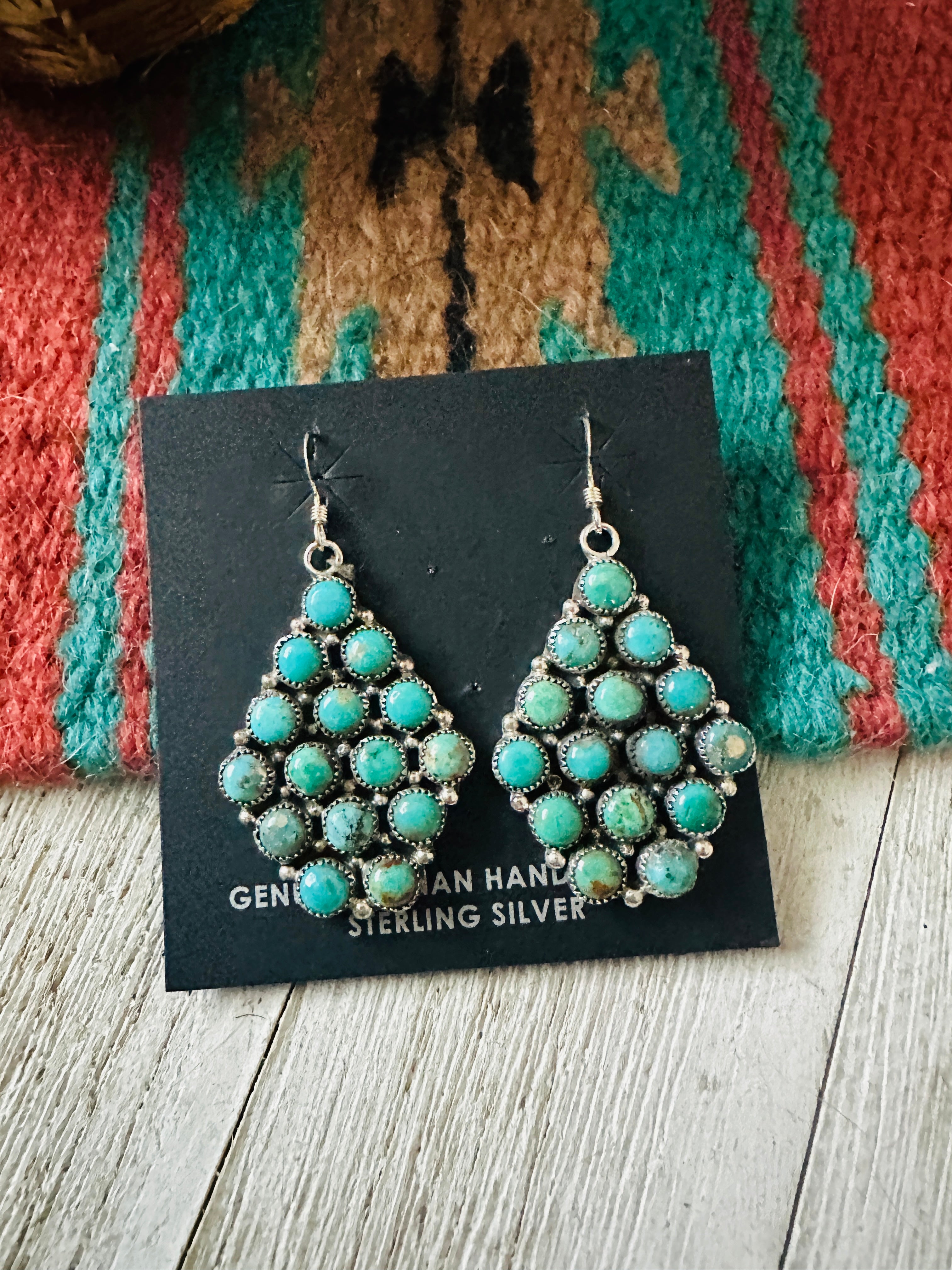 Handcrafted Sterling Silver & Turquoise Cluster Dangle Earrings by A. Spencer