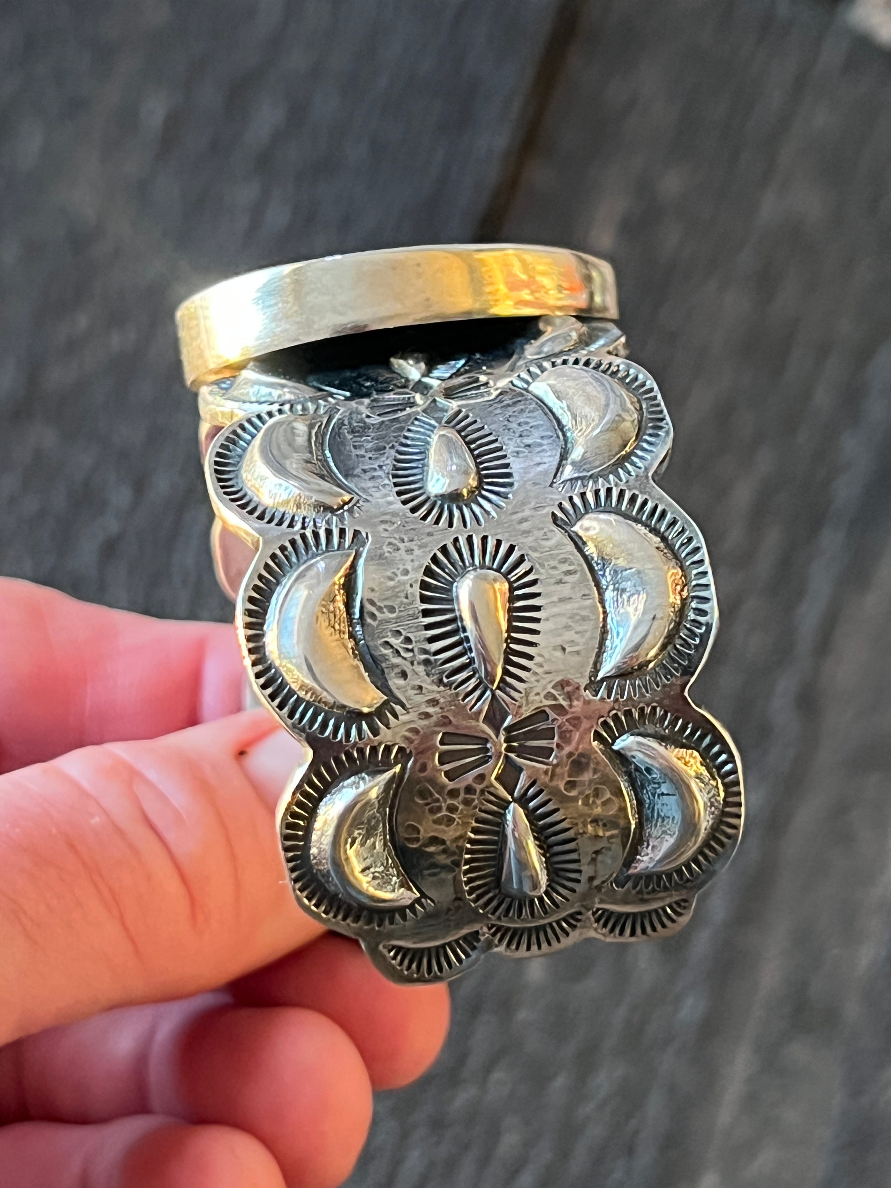 Hand Forged Artisan Sterling Silver & Boulder Opal Cuff Bracelet by Mahkato Silver