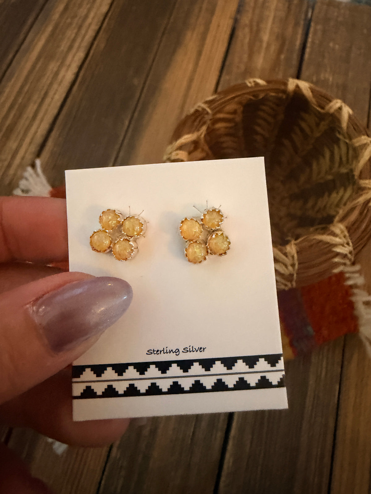 Handcrafted Sterling Silver & Opal Petit Point Stud Earrings