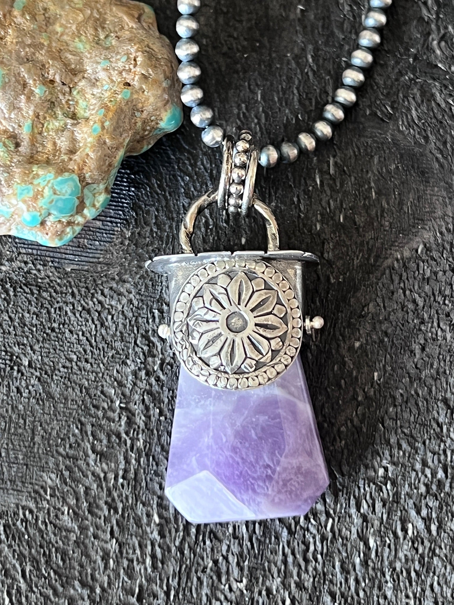 Sterling Silver Gem Collector 30” + 2” Beaded Necklace w/ Amethyst & Starburst Pendant