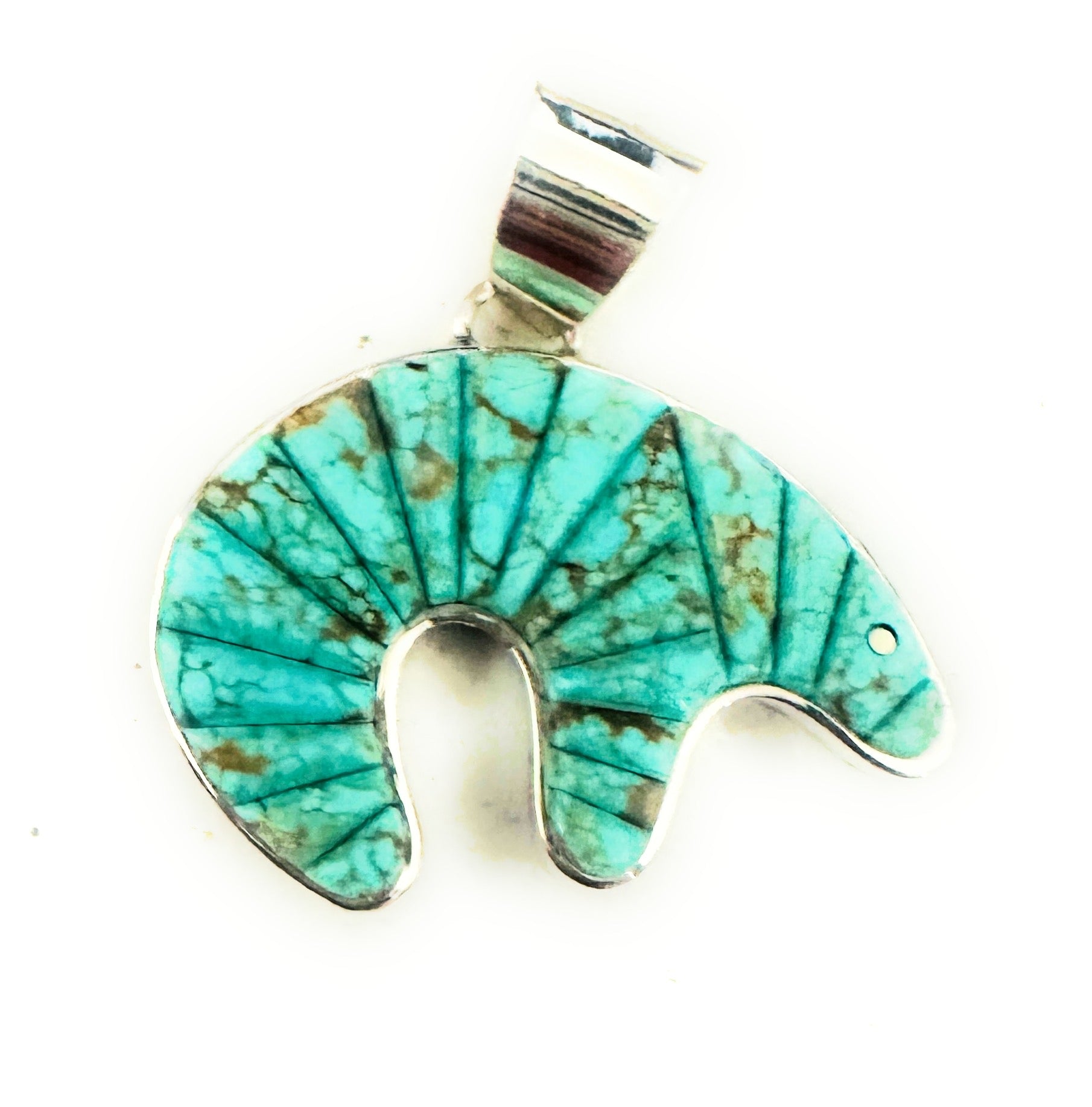 Navajo Turquoise & Sterling Silver Inlay Bear Pendant