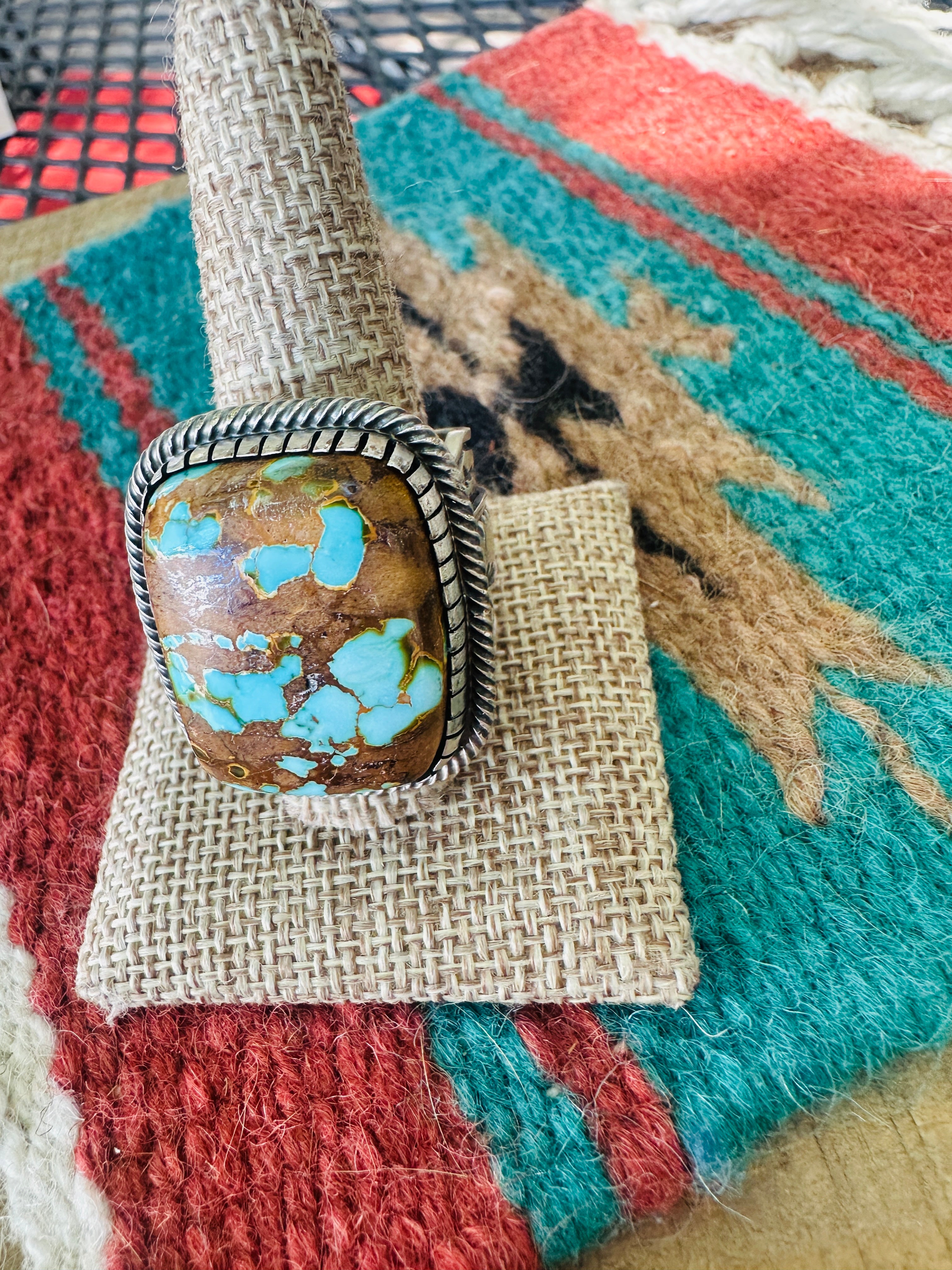 Handcrafted Sterling Silver & Number 8 Turquoise Ring Size 12.5