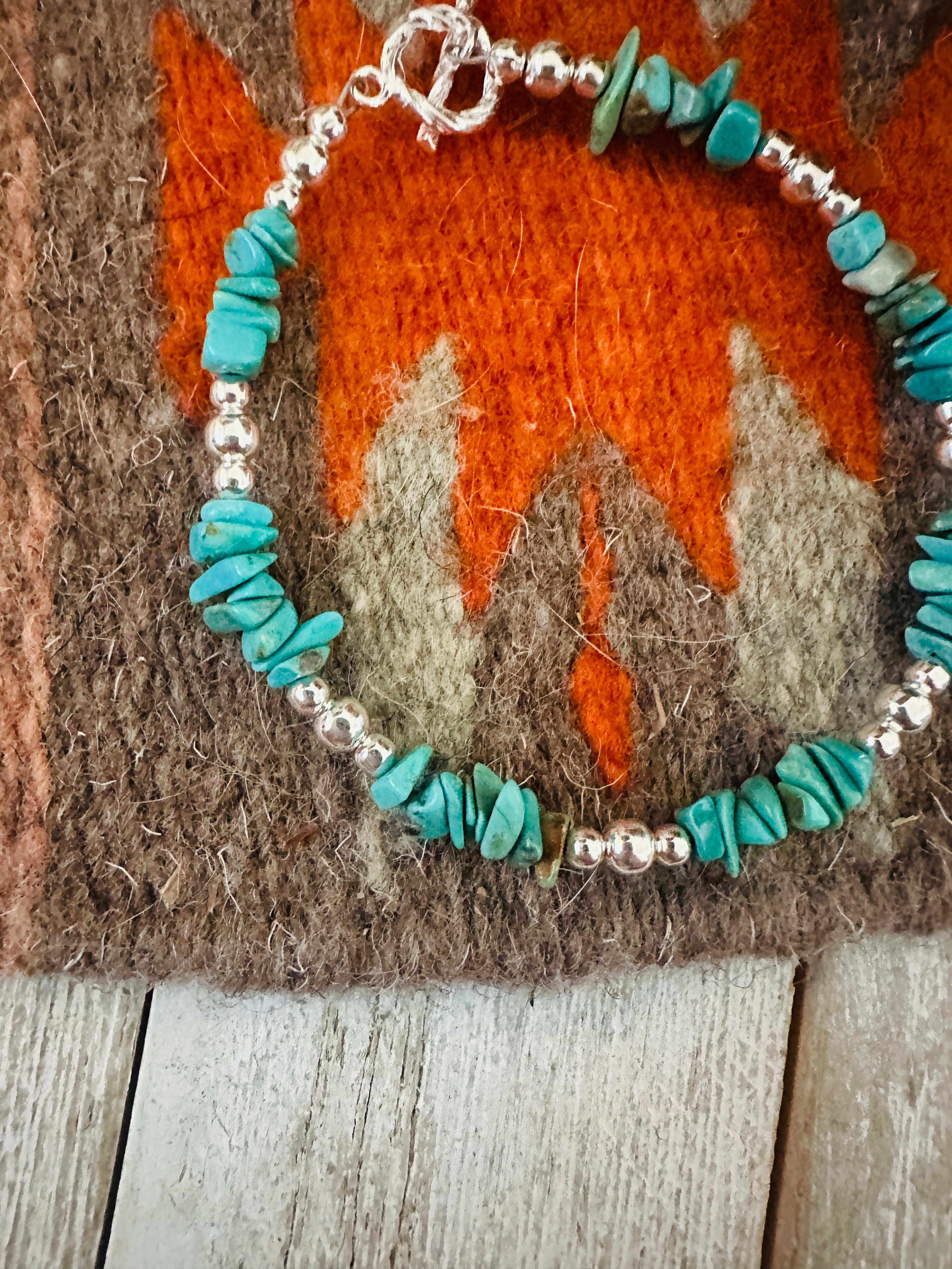 Handcrafted  Sterling Silver Pearl & Turquoise Beaded Bracelet