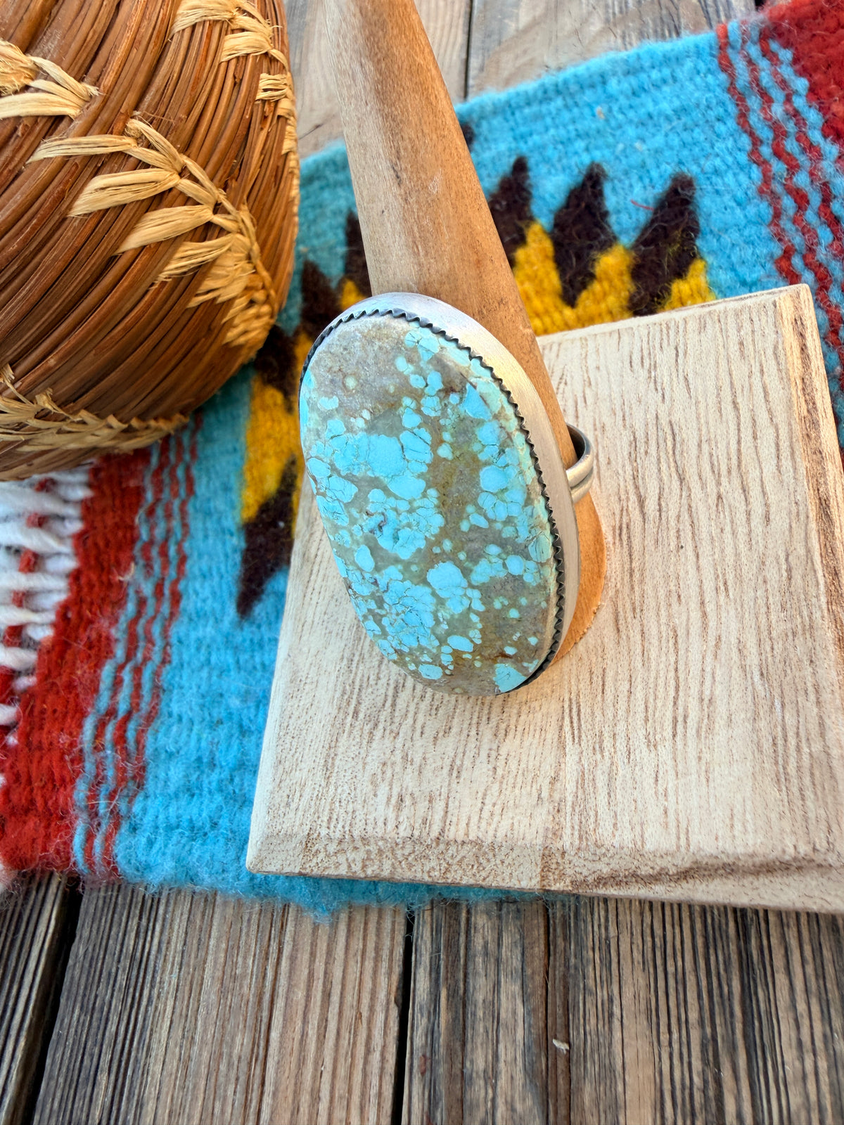 Handcrafted Number 8 Turquoise & Sterling Silver Adjustable Ring by Leslie Nez