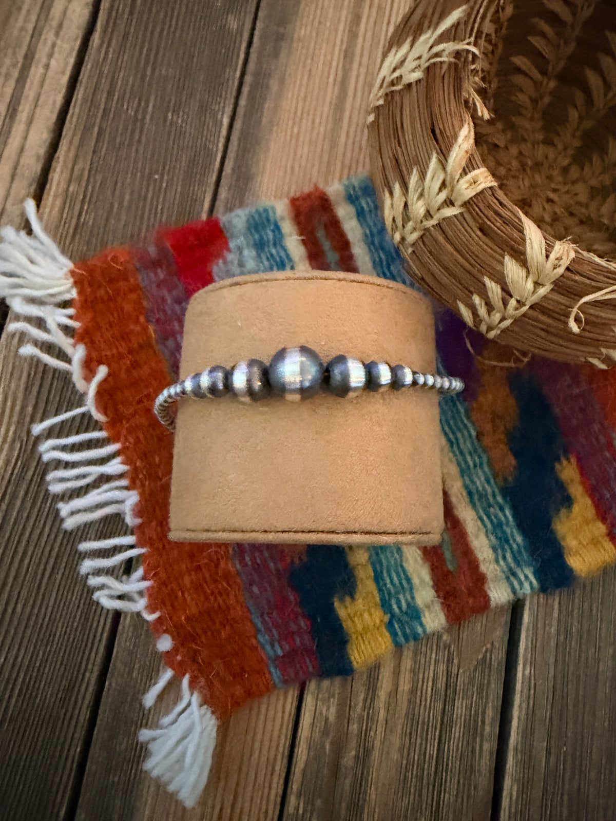 Handcrafted Sterling Silver Pearl Beaded Bracelet 8"
