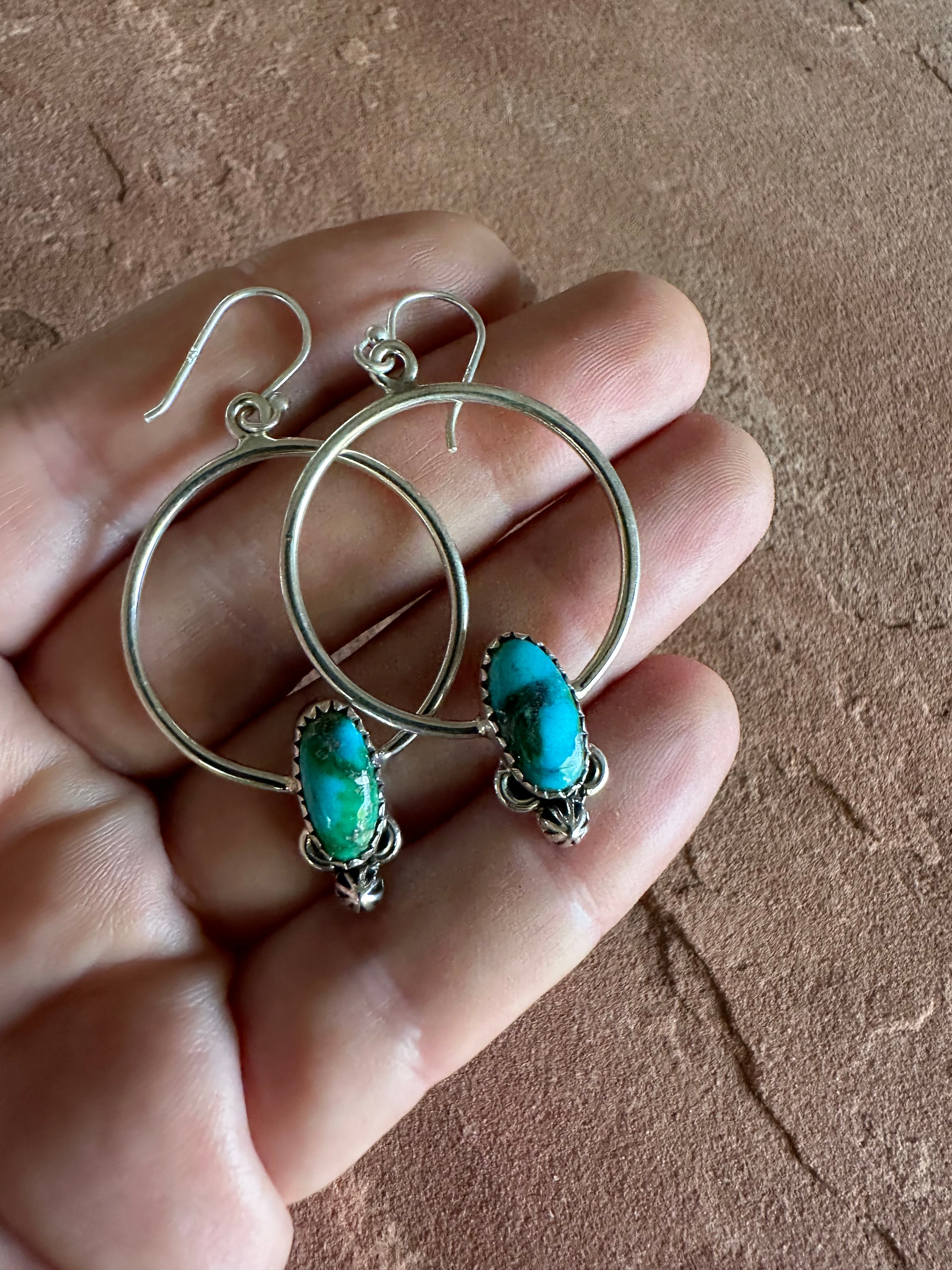 Handmade Sonoran Turquoise and Sterling Silver Hoop Earrings