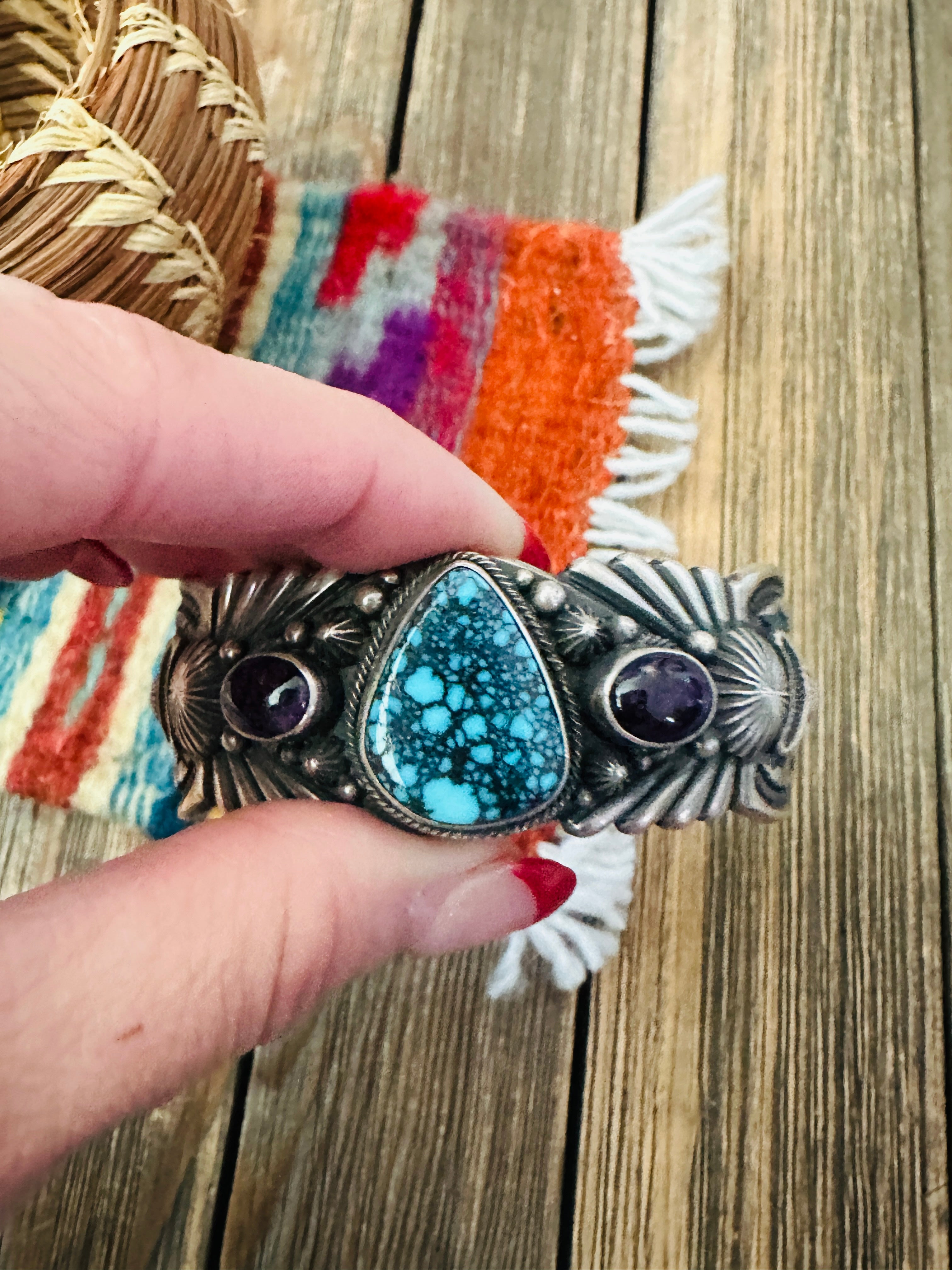 Handcrafted Turquoise, Sugilite & Sterling Silver Cuff Bracelet