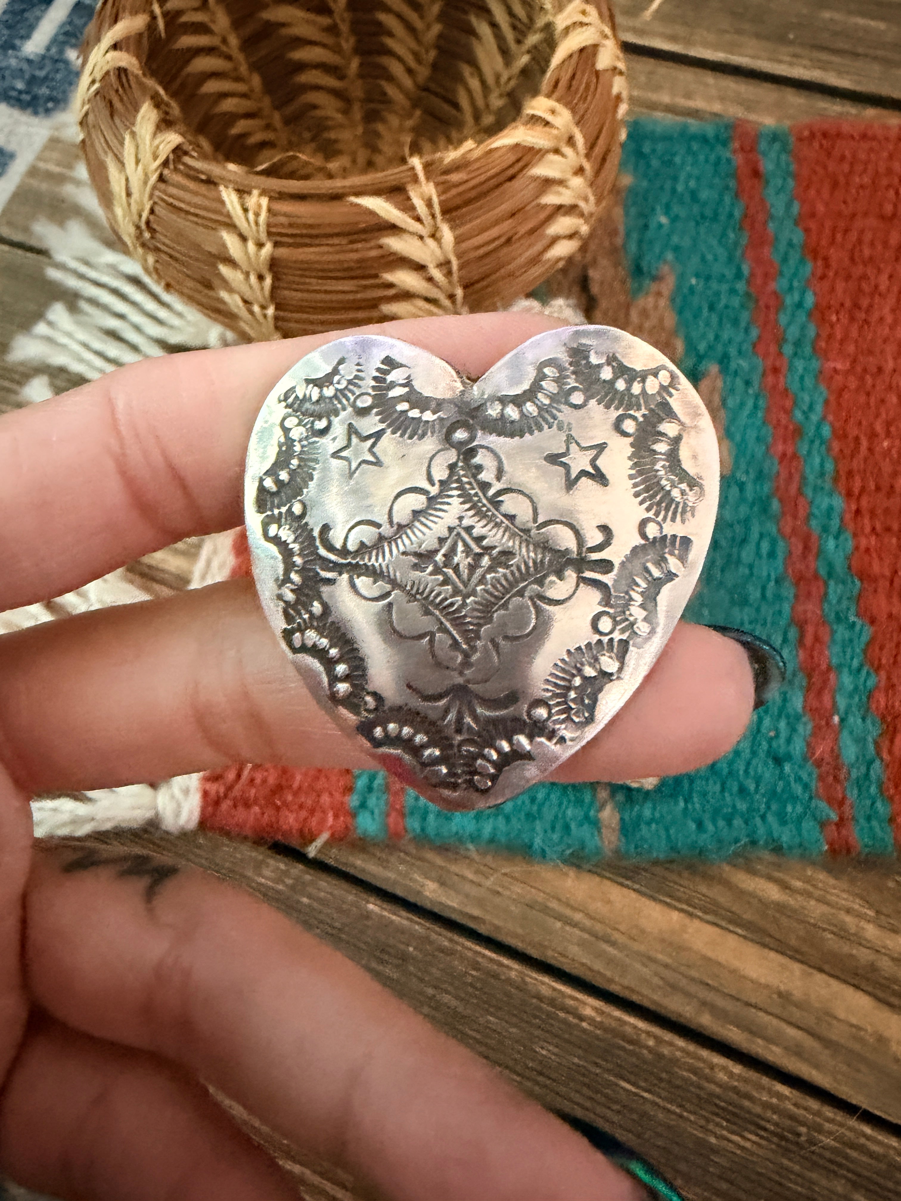 Handcrafted Sterling Silver Adjustable Heart Concho Ring by Vincent Platero