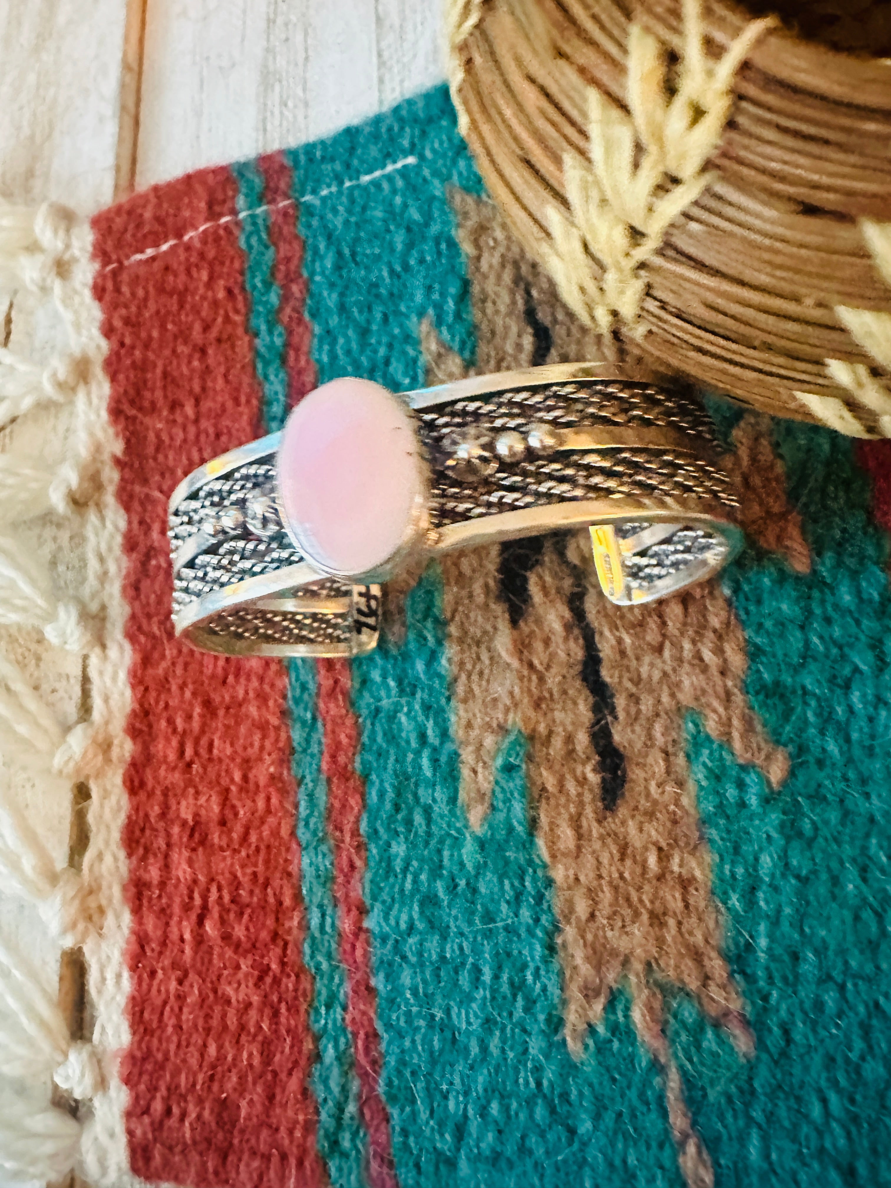 Navajo Queen Pink Conch Shell & Sterling Silver Cuff Bracelet