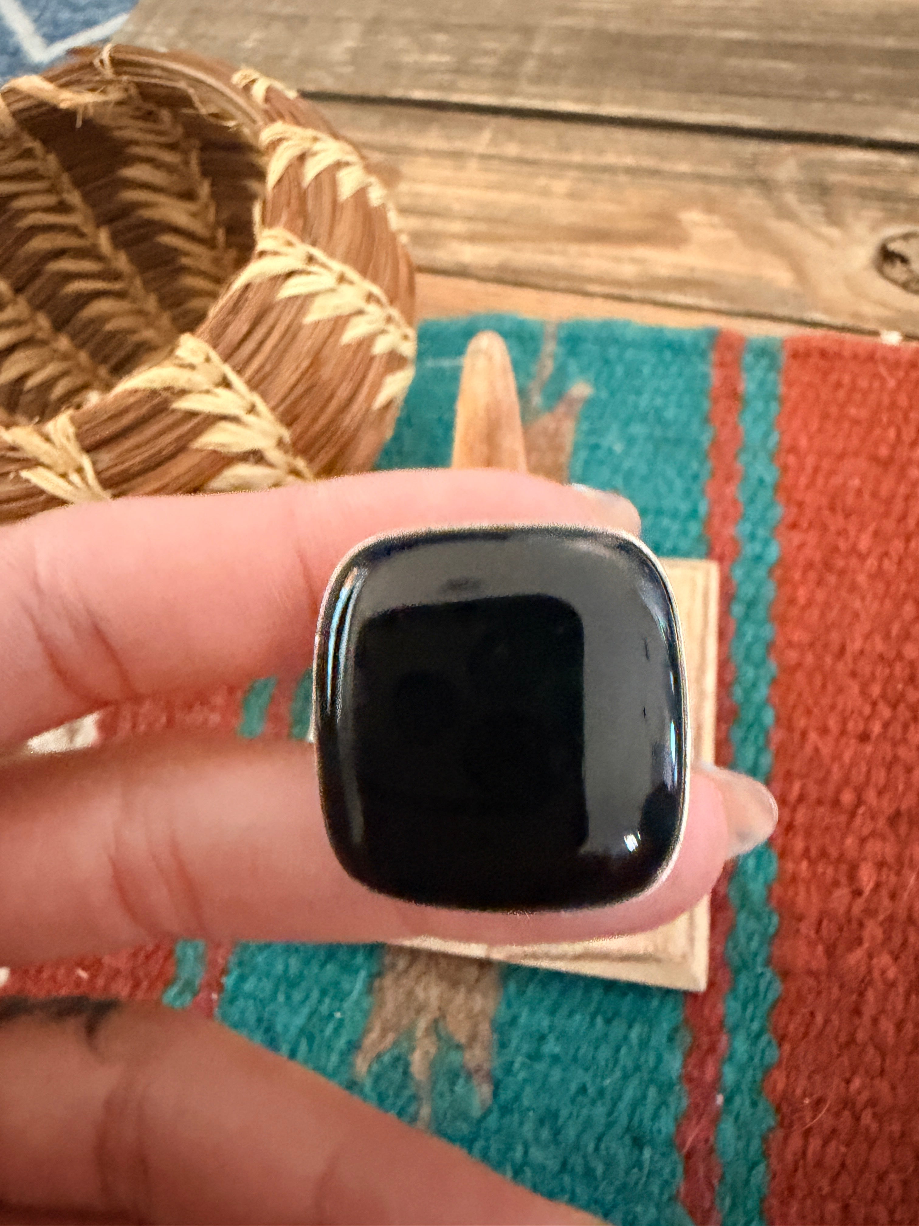 Handcrafted Black Onyx & Sterling Silver Ring Size 6
