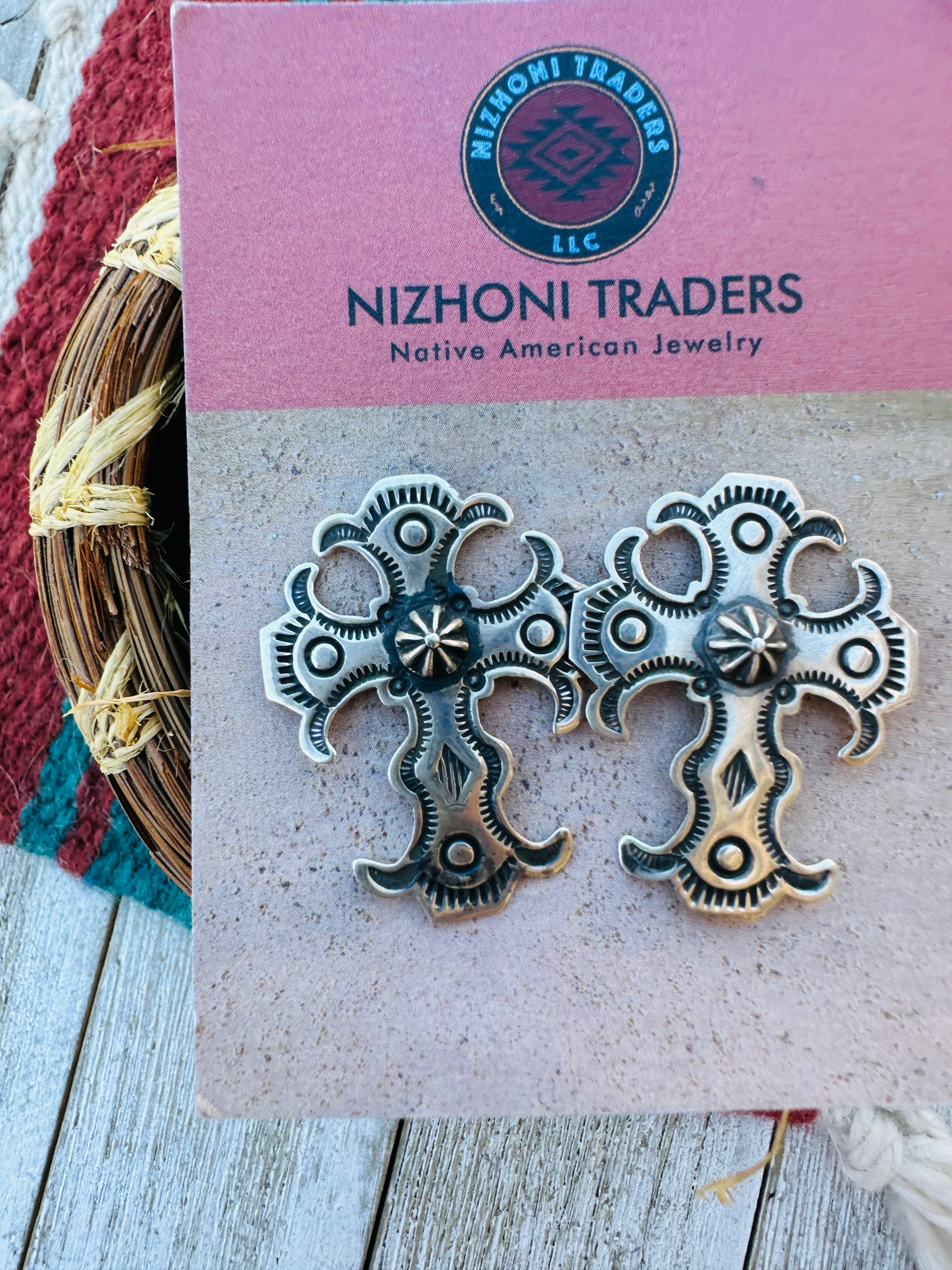 Handcrafted Sterling Silver Concho Cross Post Earrings by Happy Piasso