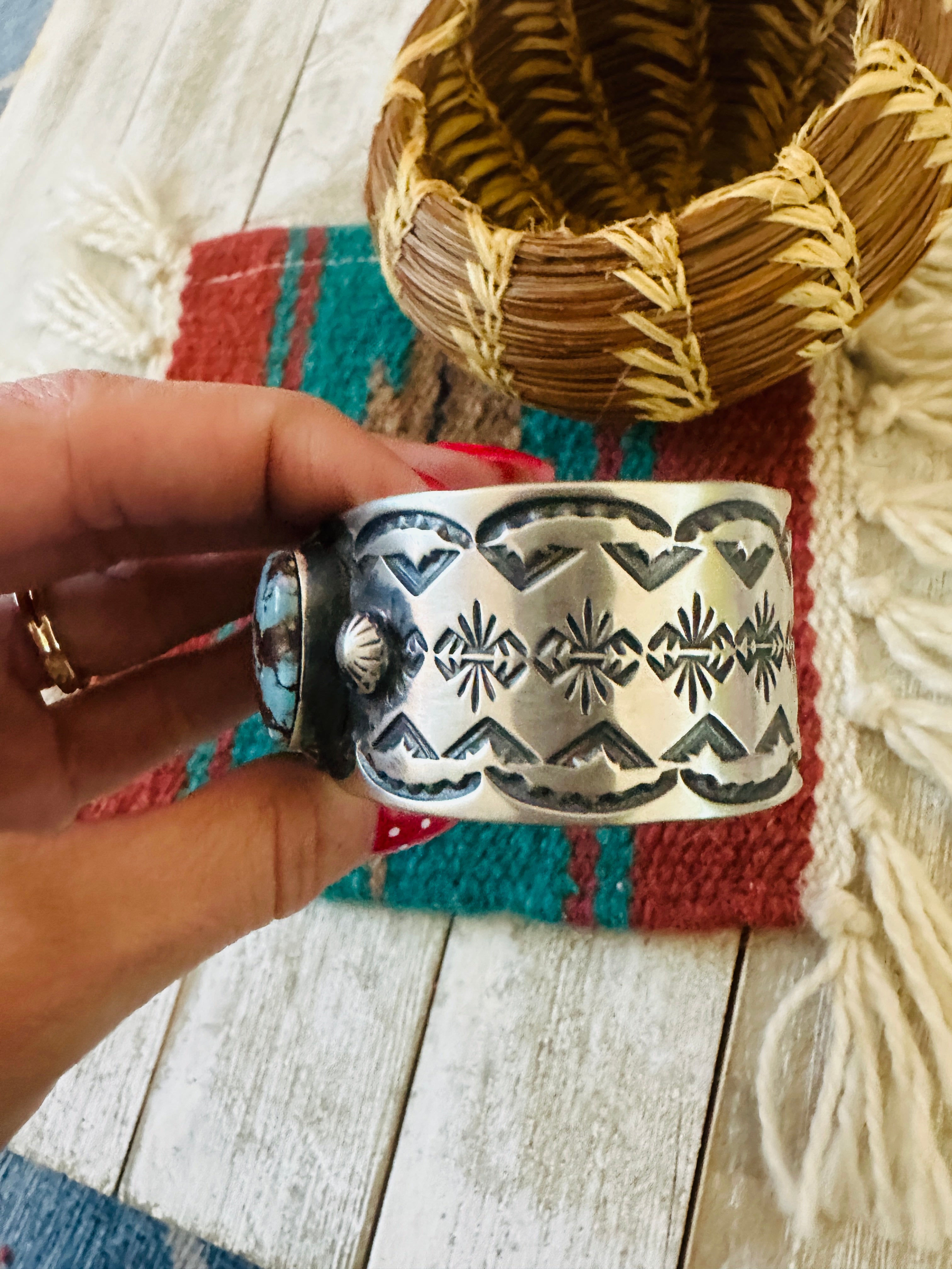 Handcrafted Sterling Silver & Golden Hills Turquoise Cuff Bracelet by Chimney Butte /