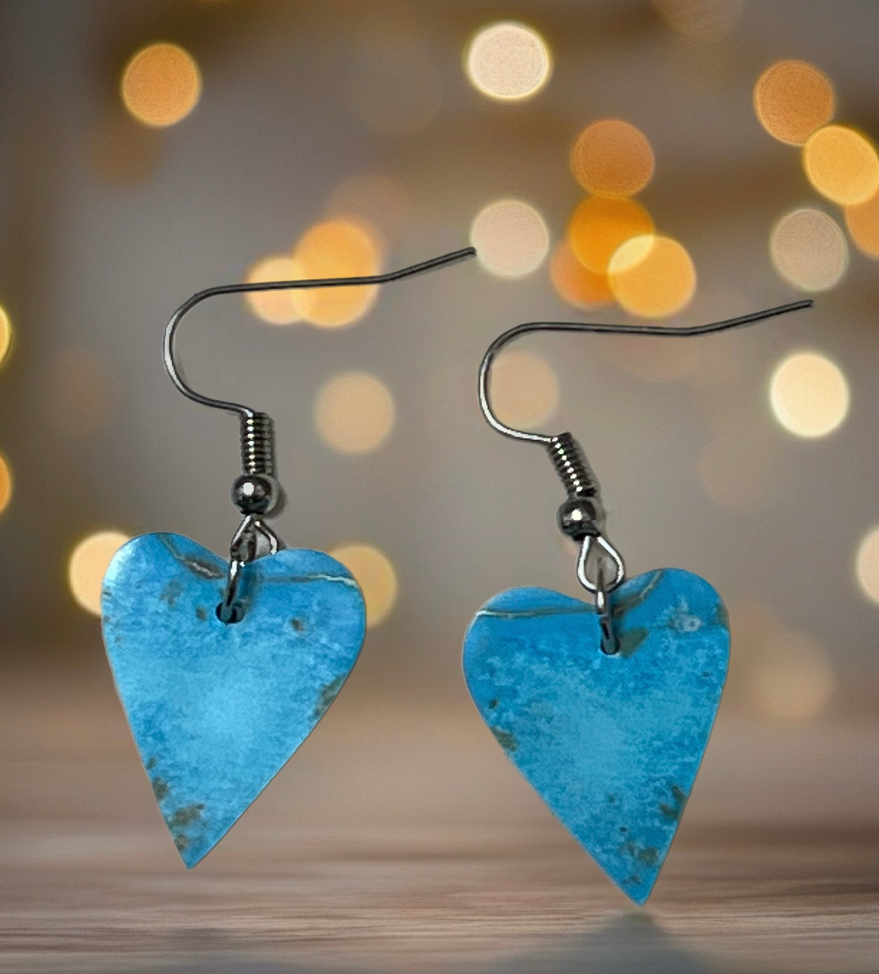 Handcrafted Turquoise Heart Slab Sterling Silver Earrings