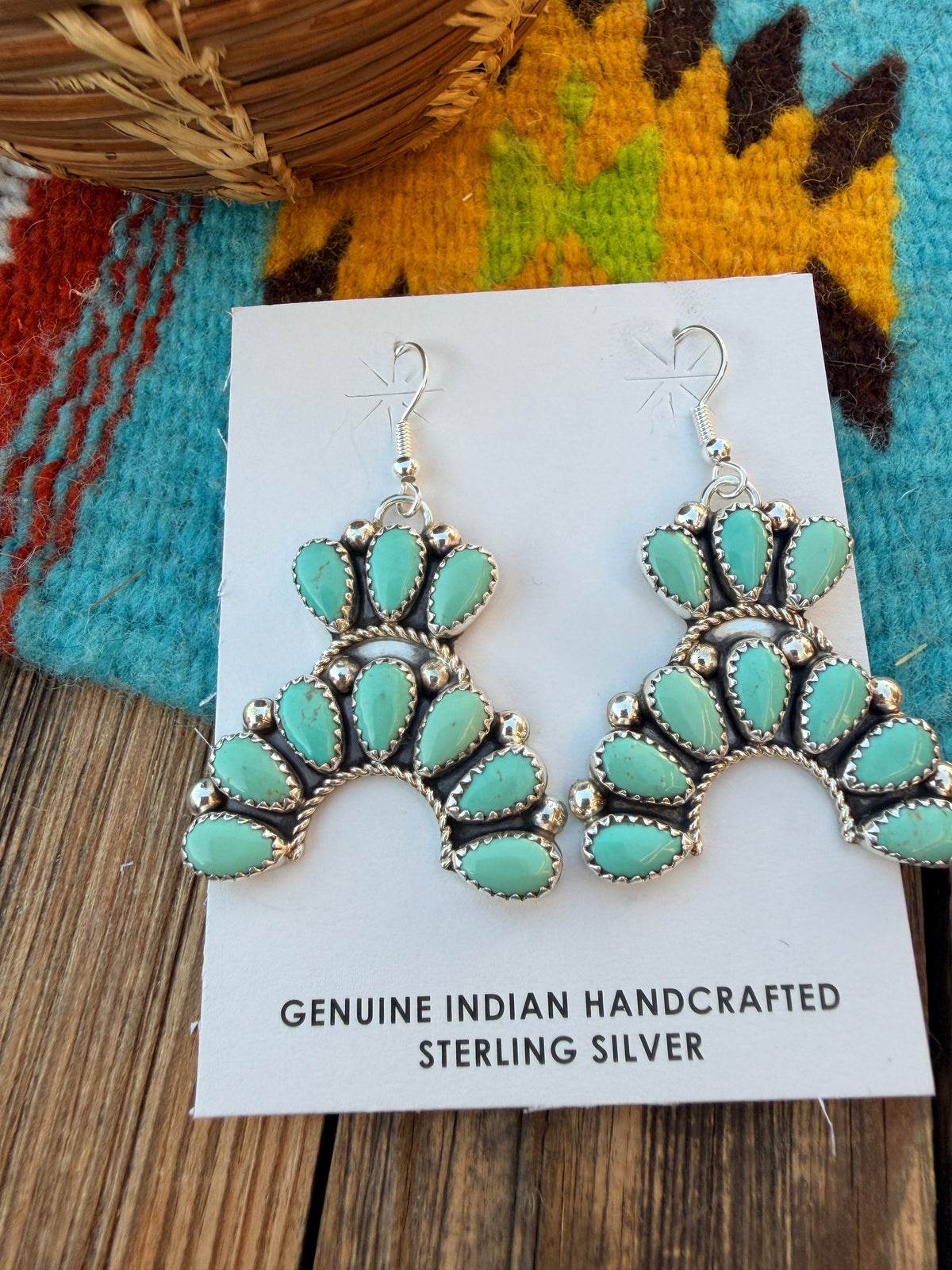 Handcrafted Turquoise & Sterling Silver Cluster Naja Dangle Earrings