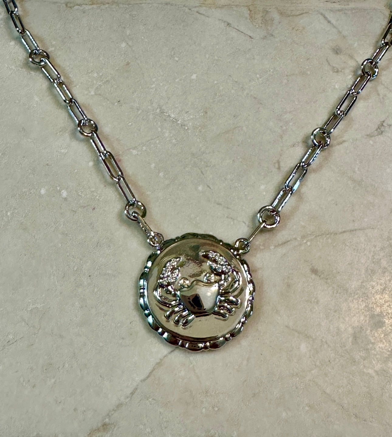Bold CZ Zodiac Link Cancer Necklace