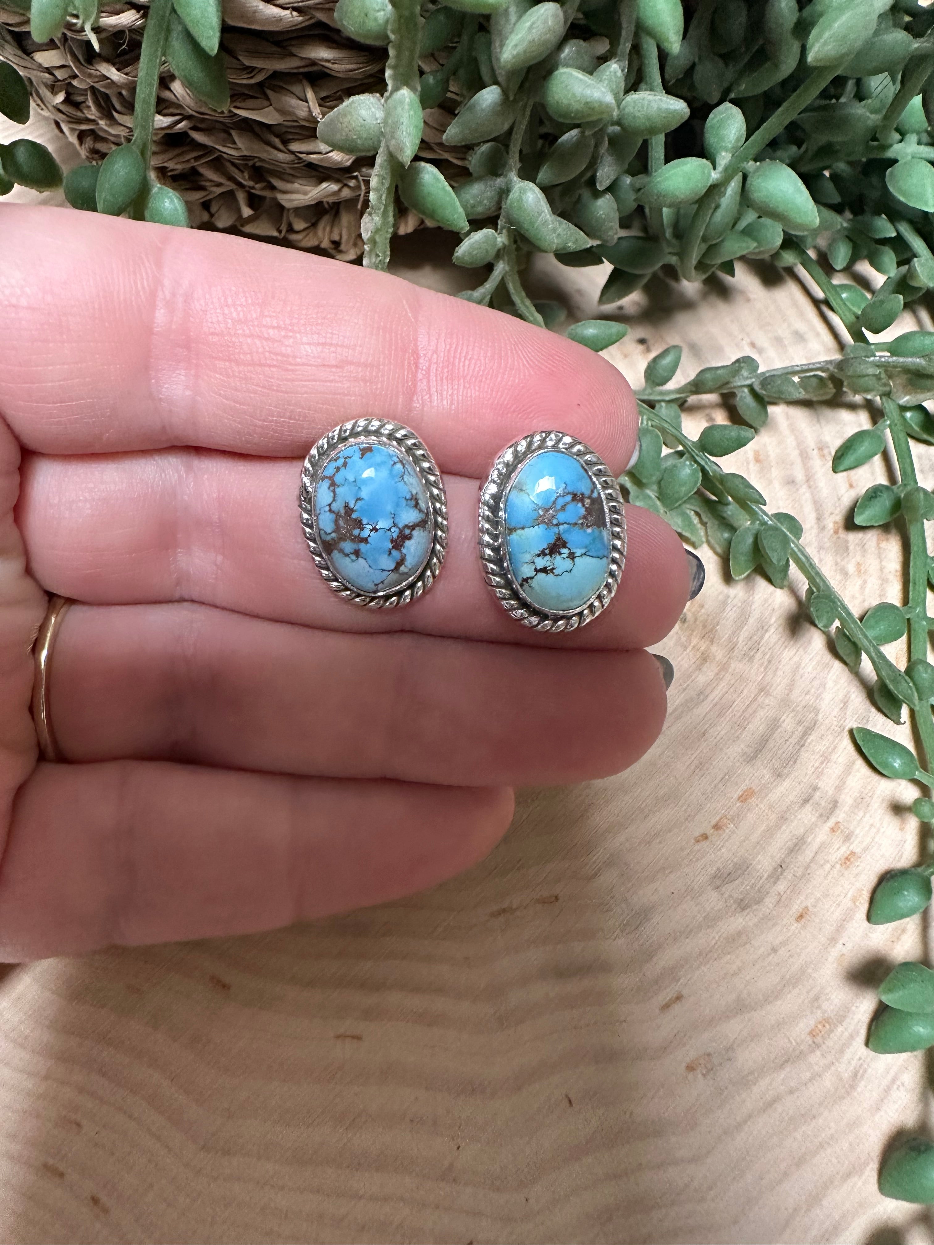 Handmade Golden Hills Turquoise & Sterling Silver Post Earrings style 8