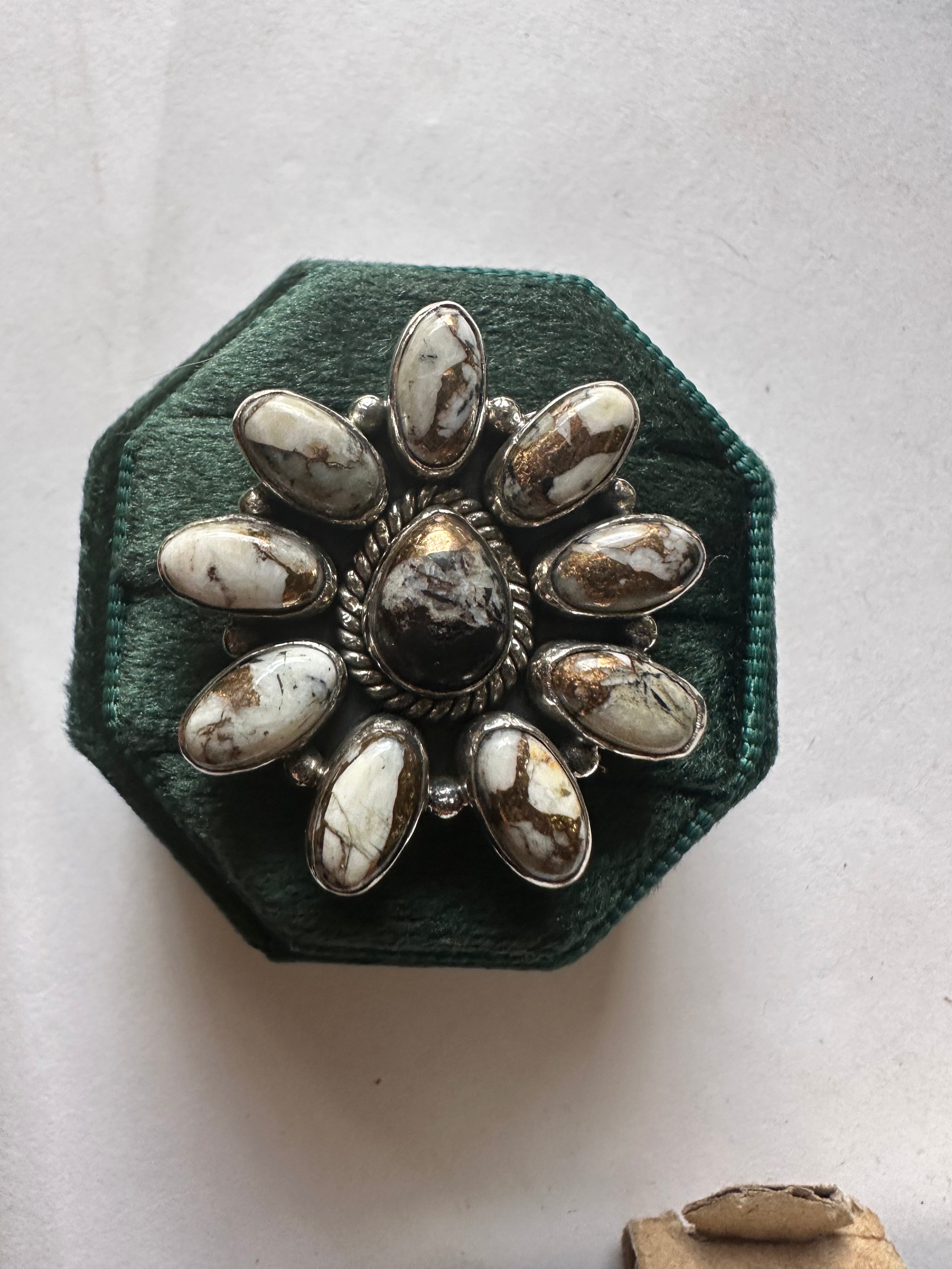 Beautiful Handmade Sterling Silver & White Buffalo Mojave Adjustable Ring