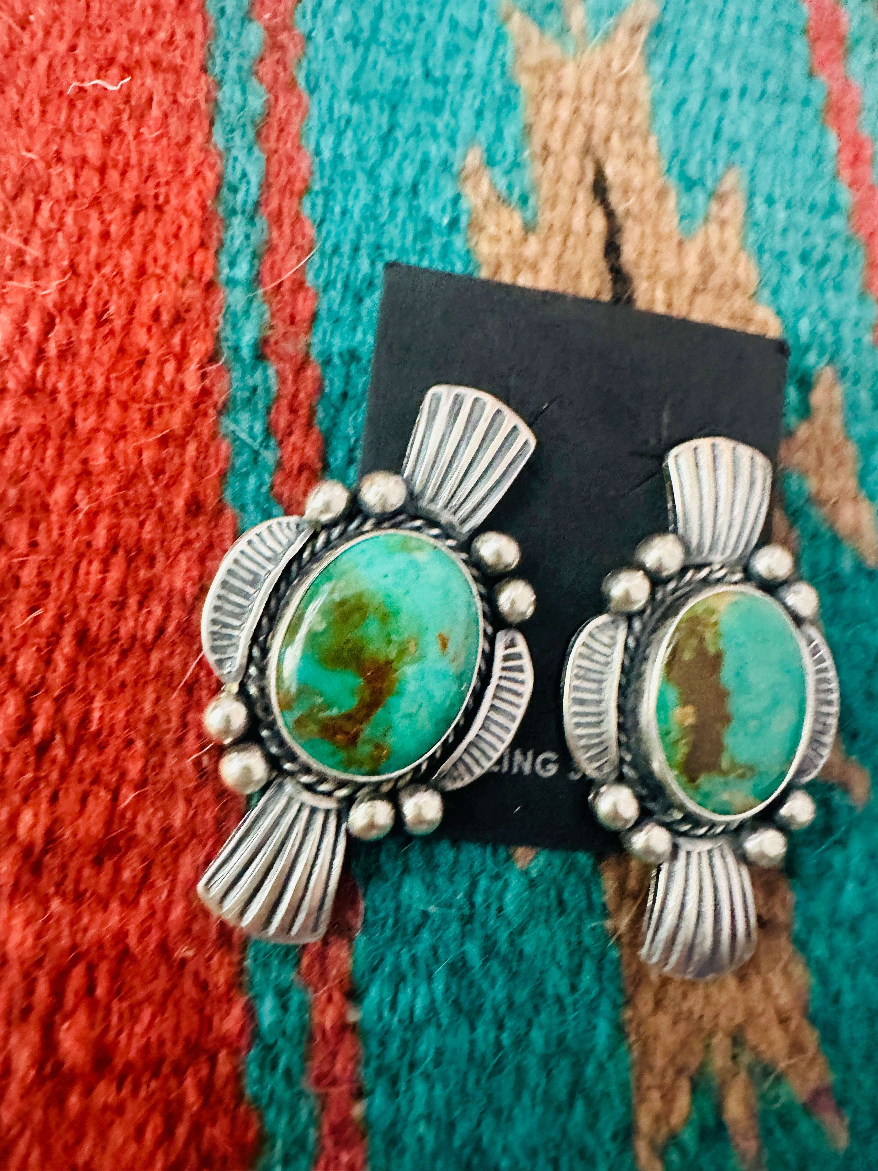 Navajo Royston Turquoise & Sterling Silver Post Earrings