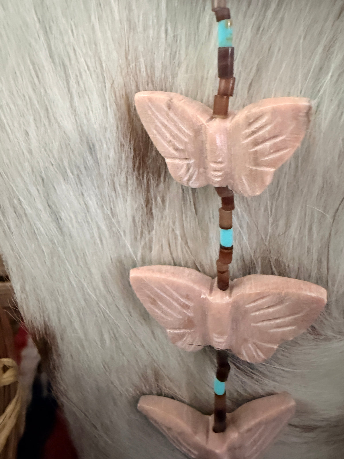 Handcrafted Sterling Silver & Beaded Fetish Butterfly Necklace 28" by Larry Cisco