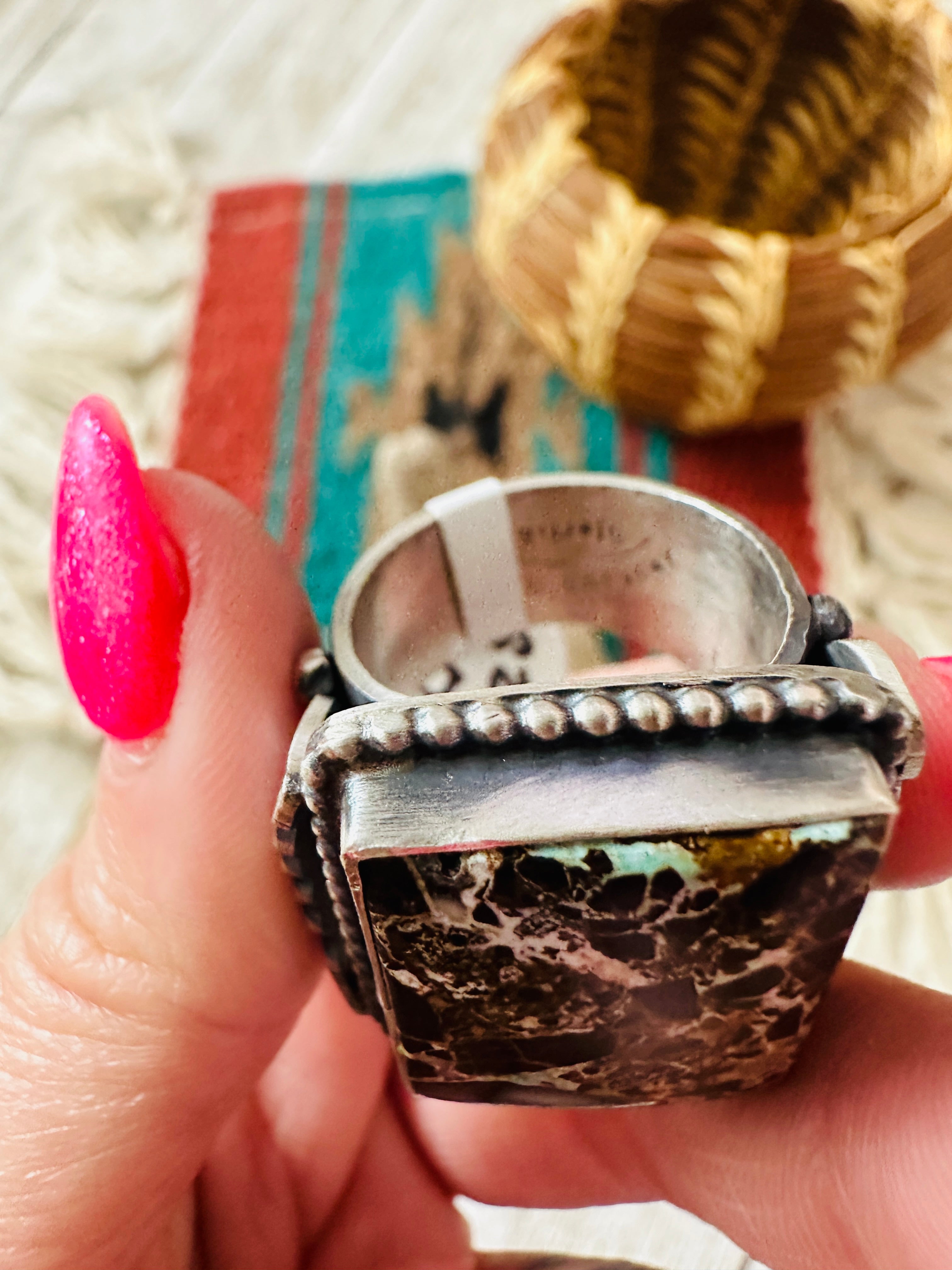 Handcrafted Blackjack Turquoise & Sterling Silver Ring Size 10 by Jackson Hoskie