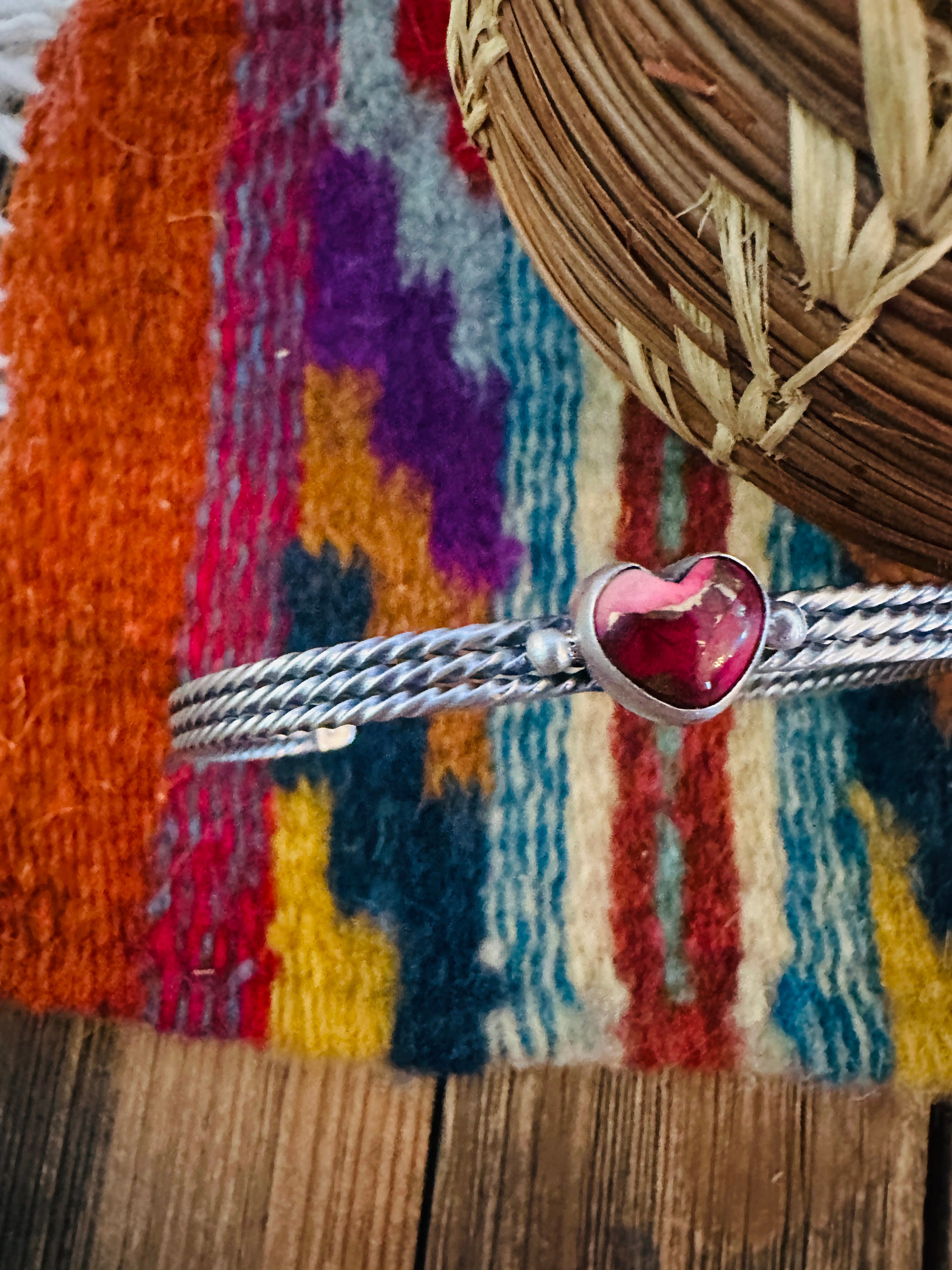 Handcrafted Rose Dahlia & Sterling Silver Heart Cuff Bracelet