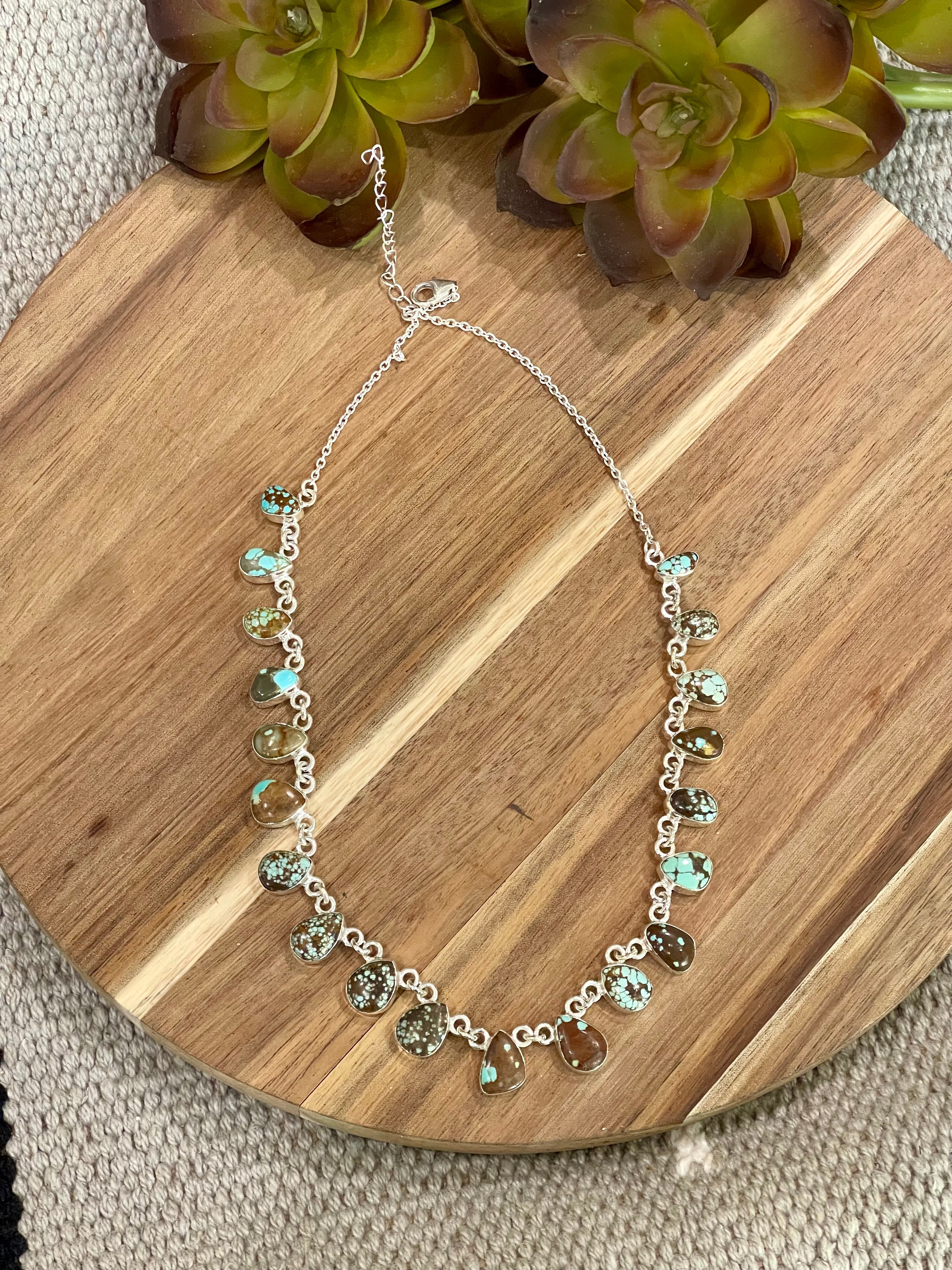 Handmade Sterling Silver & Number 8 Turquoise Cluster Necklace