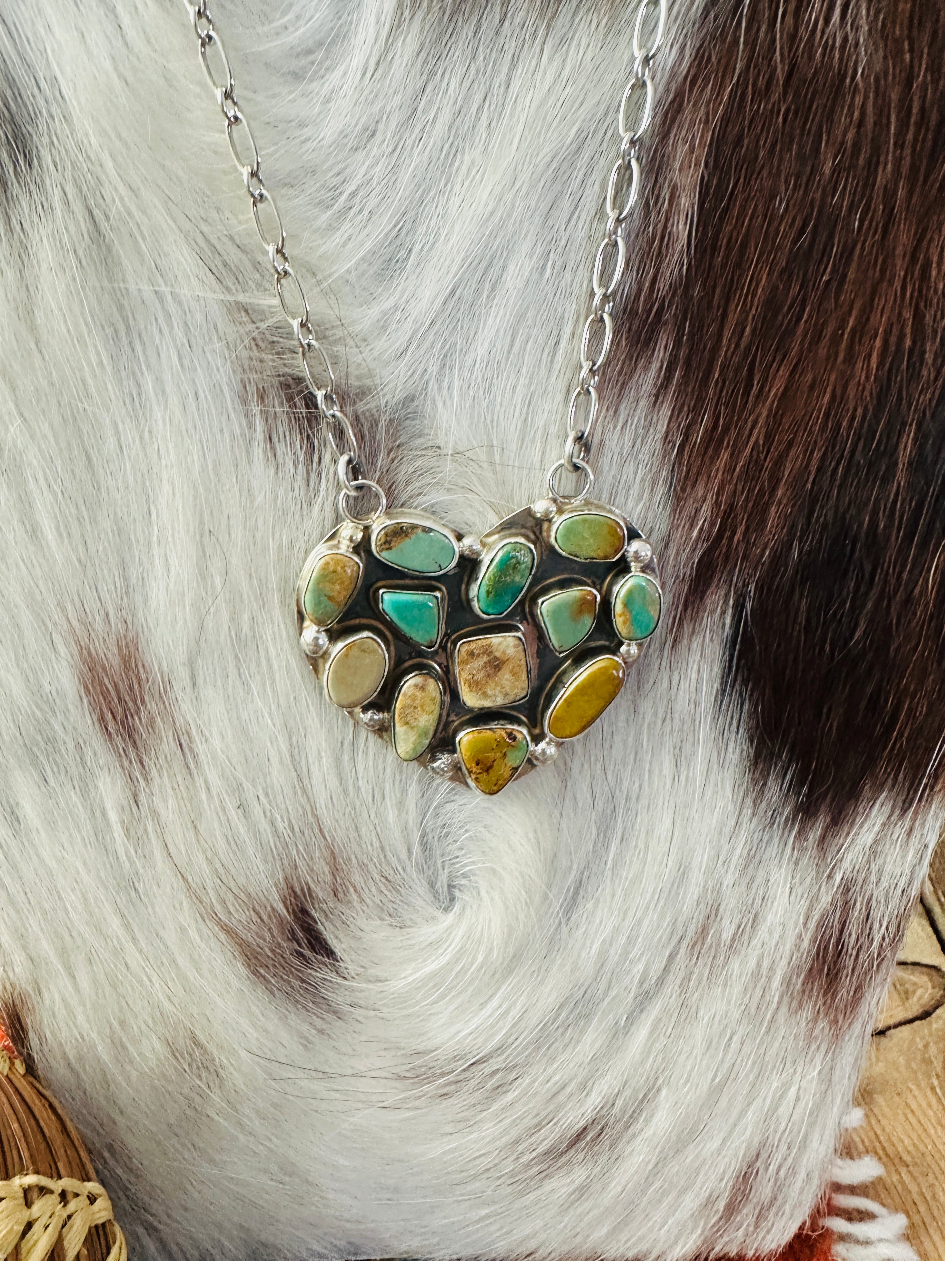 Handcrafted Turquoise & Sterling Silver Heart Necklace by Jacqueline Silver