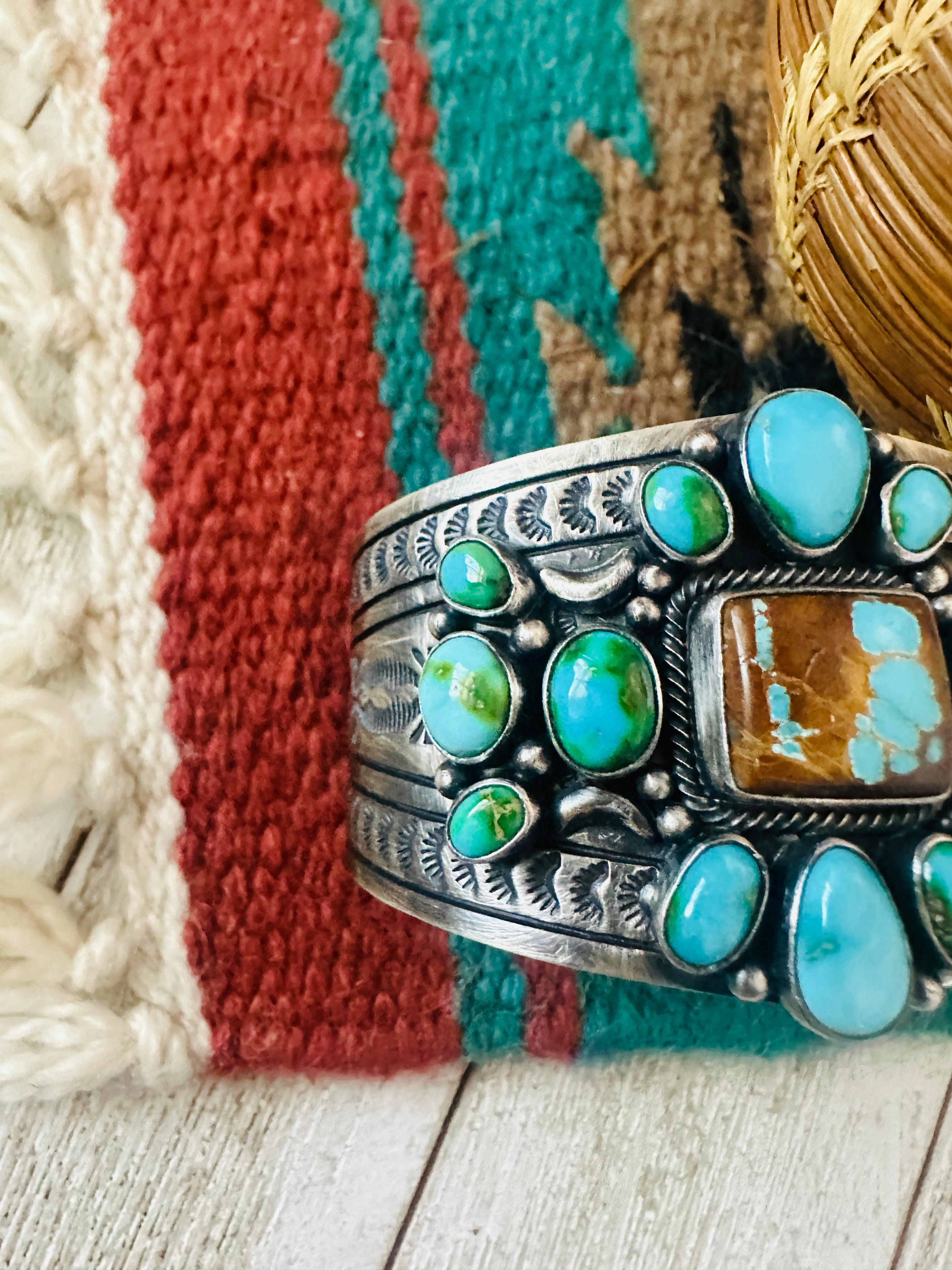 Handcrafted Sterling Silver, Royston and Sonoran Turquoise Cuff Bracelet by Murphy Platero /