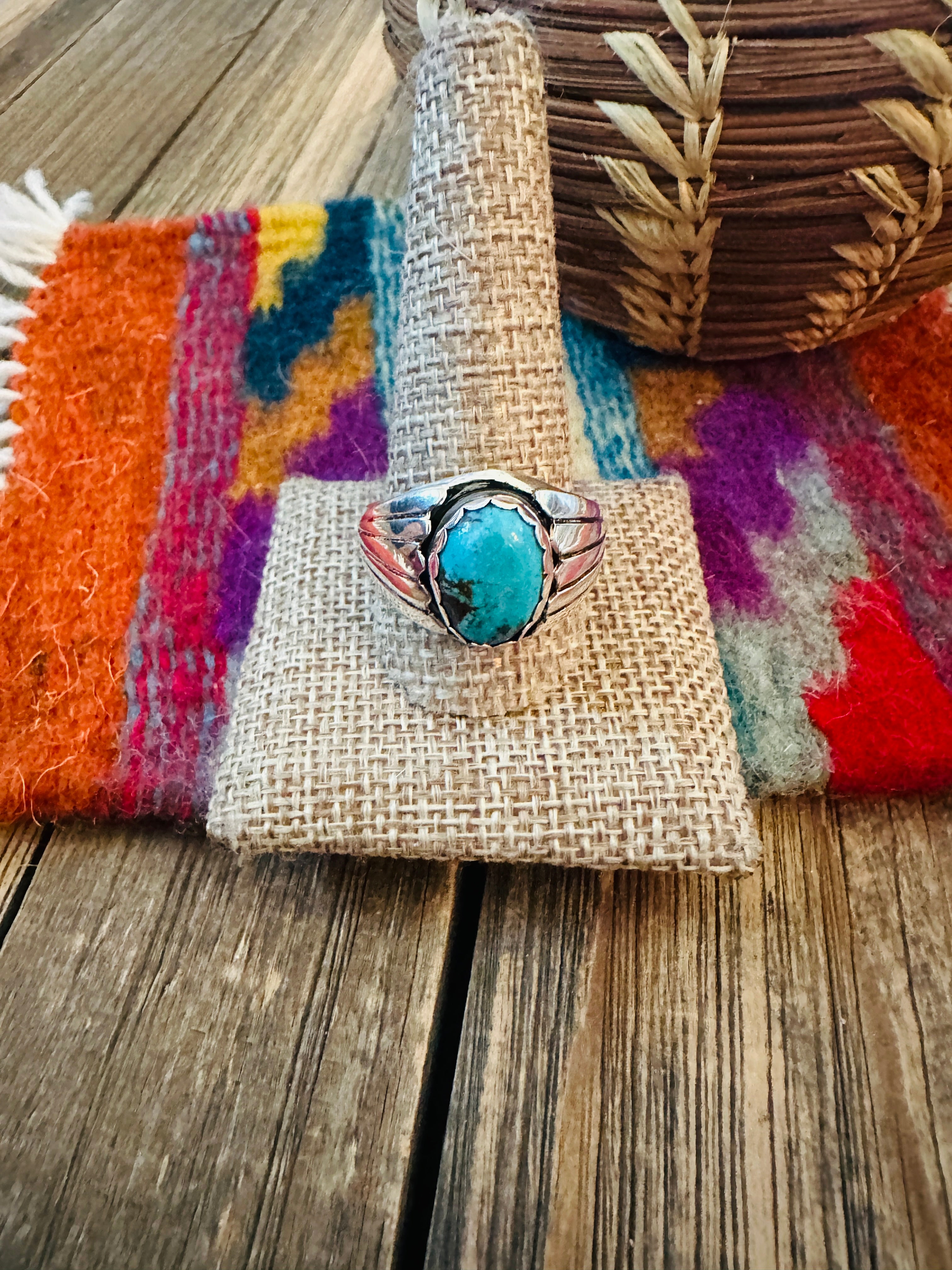 Handcrafted Kingman Turquoise & Sterling Silver Ring size 13