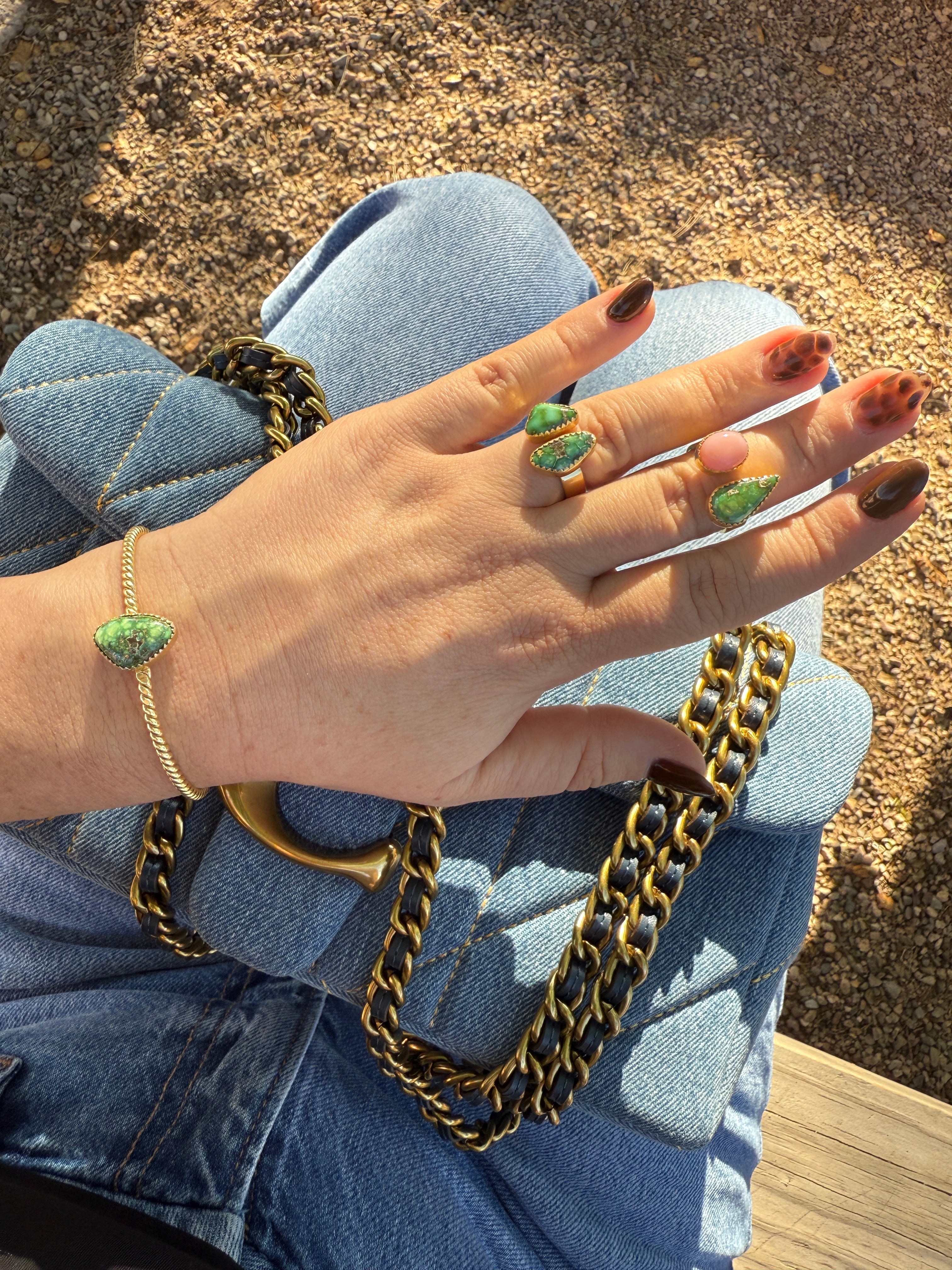 “The Golden Collection” Handmade Gold Plated Sterling Silver Natural Sonoran Mountain Turquoise Bracelet