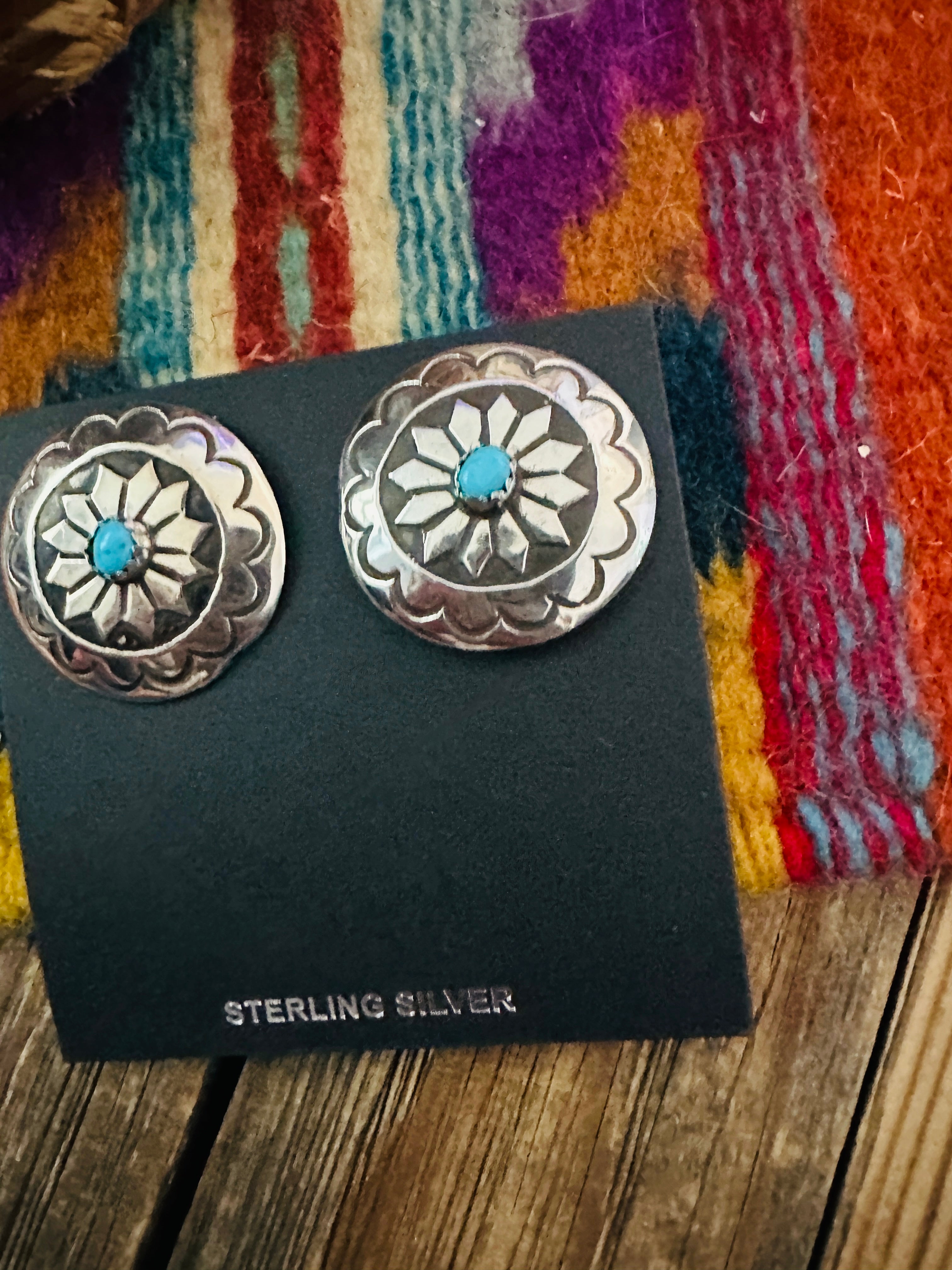 Handcrafted Turquoise & Sterling Silver Concho Post Earrings