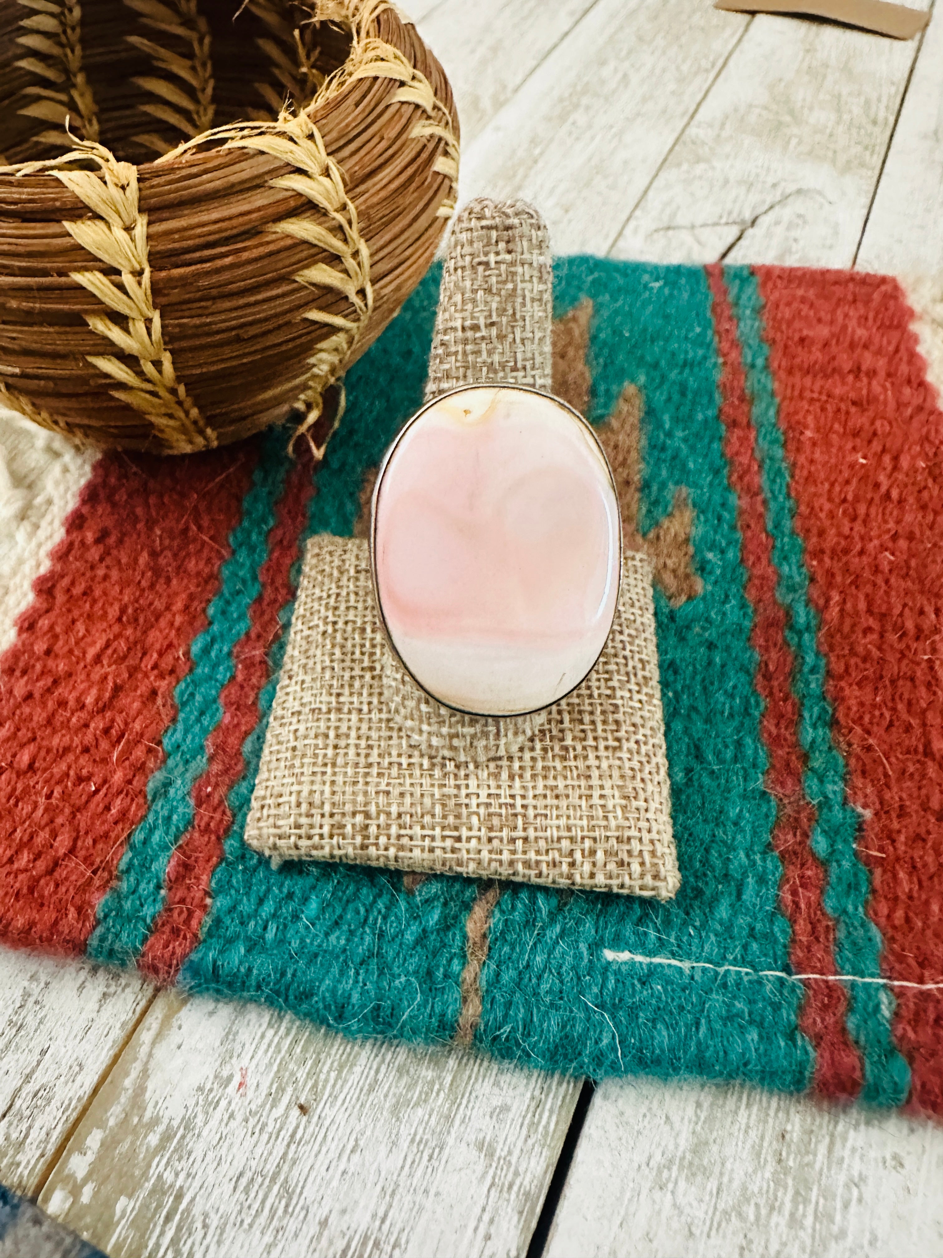 Handcrafted Old Pawn Sterling Silver & Queen Pink Ring Size 10.5