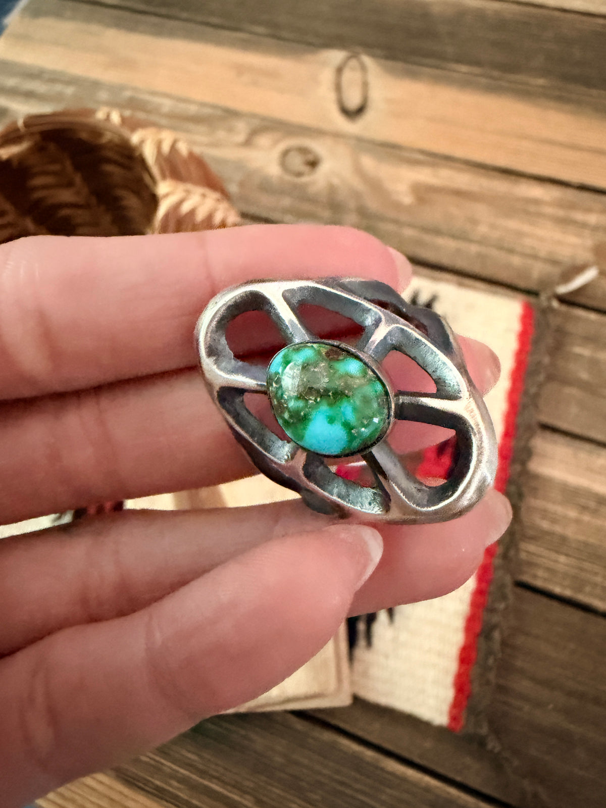 Handcrafted Sonoran Mountain Turquoise and Sterling Silver Ring size 12 by Chimney Butte