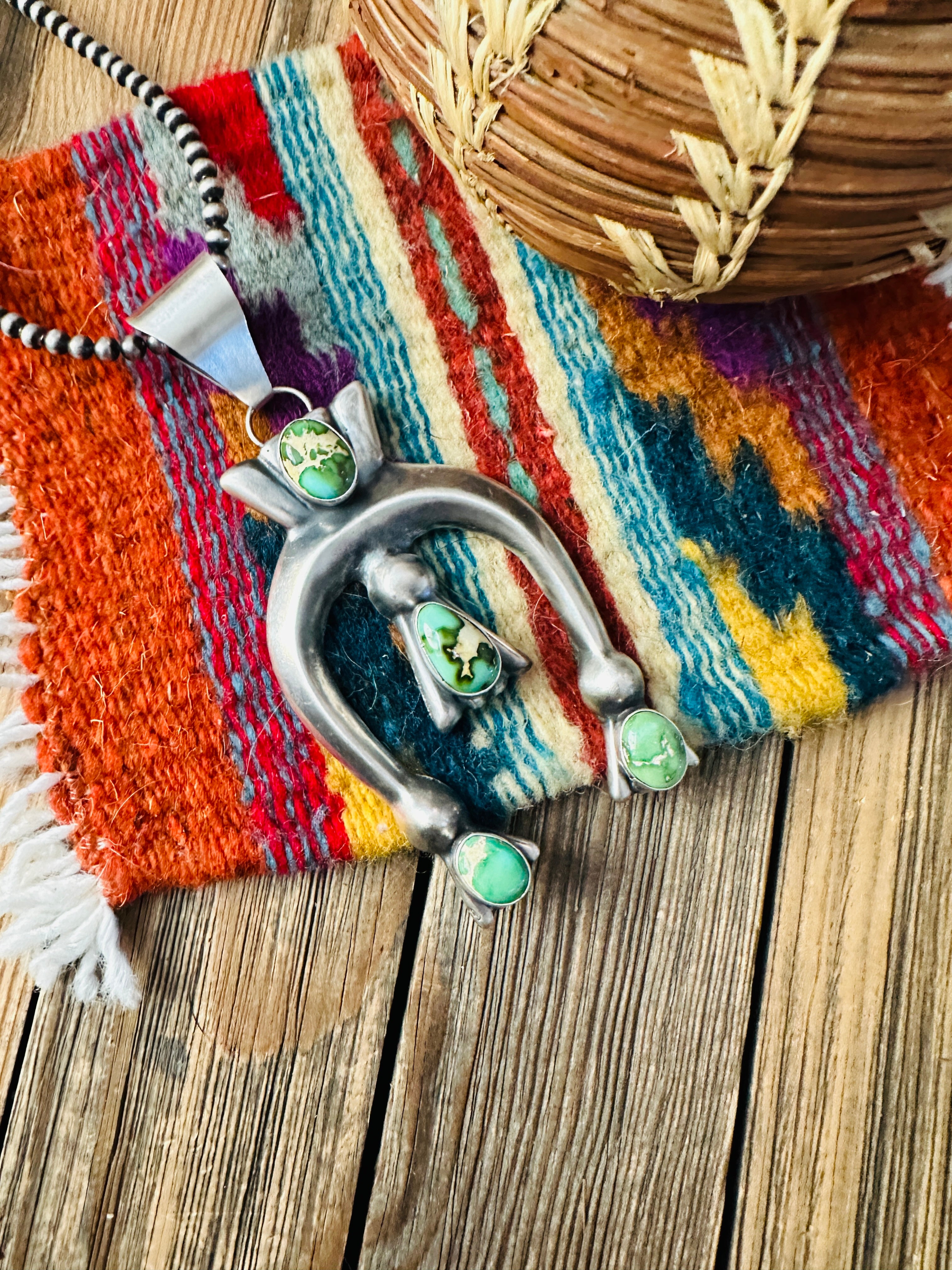 Handcrafted Sterling Silver & Sonoran Mountain Turquoise Naja Pendant by Eugene Gruber