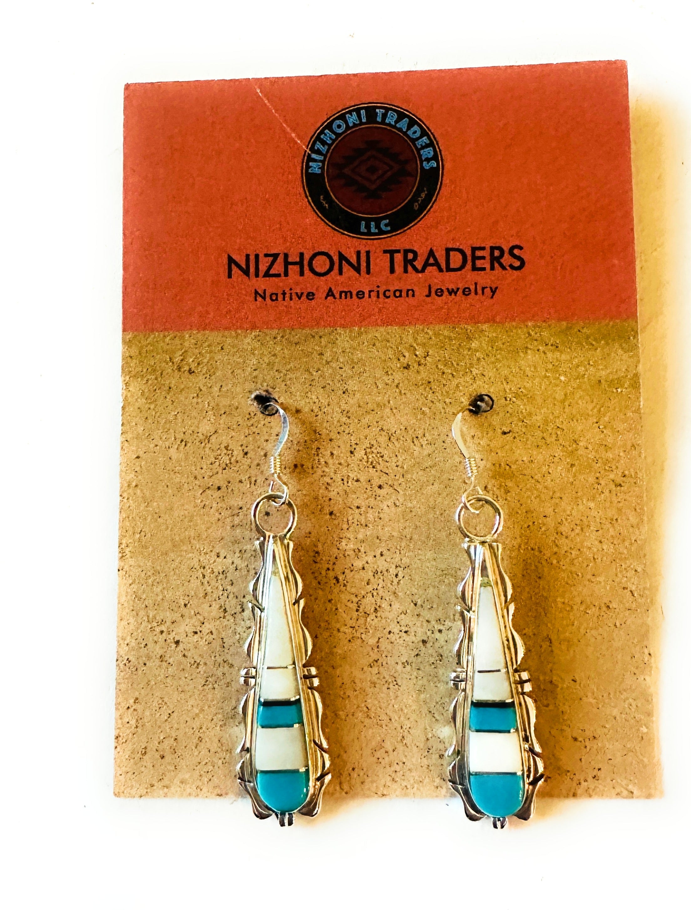 Navajo Sterling Silver & Multi Stone Inlay Dangle Earrings