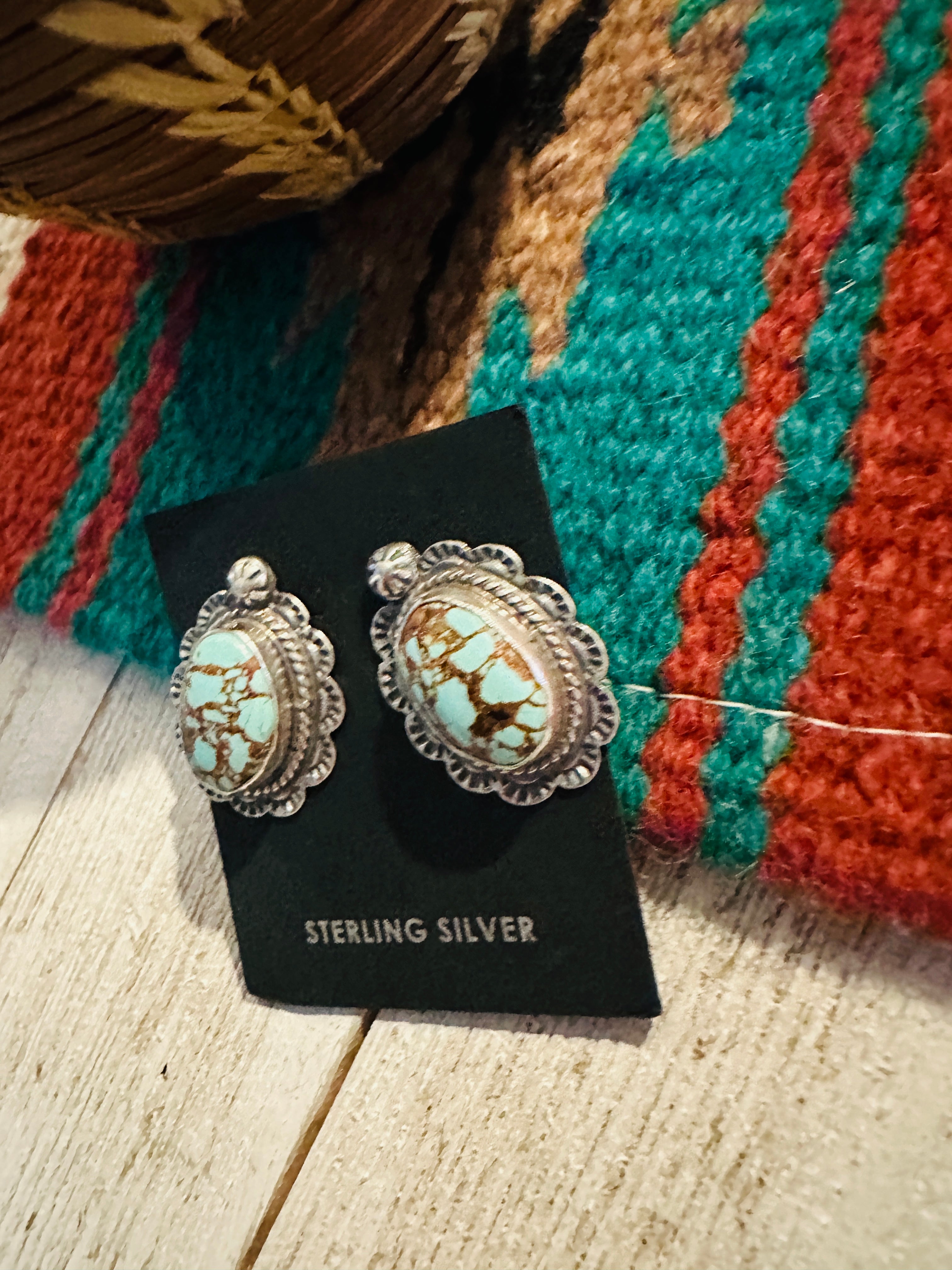 Navajo Number 8 Turquoise & Sterling Silver Concho Post Earrings