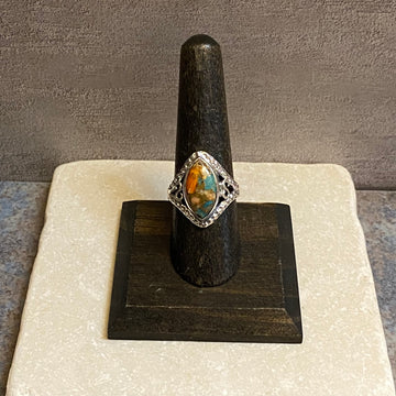 Sterling Silver Orange Spiny Turquoise Ring Size 8.75
