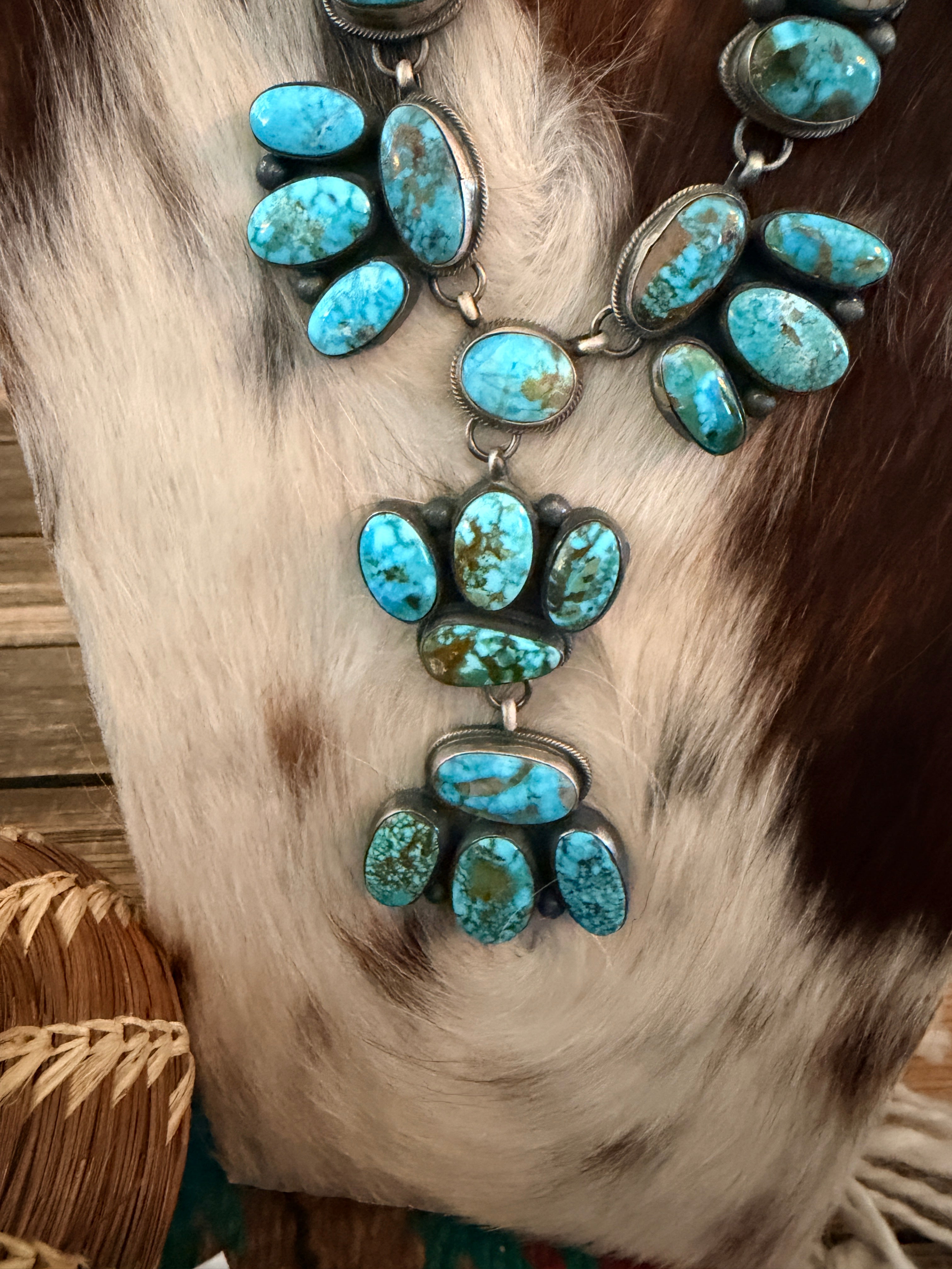 Handcrafted Blue Gem Turquoise & Sterling Silver Necklace and Earring Set by Bobby Johnson