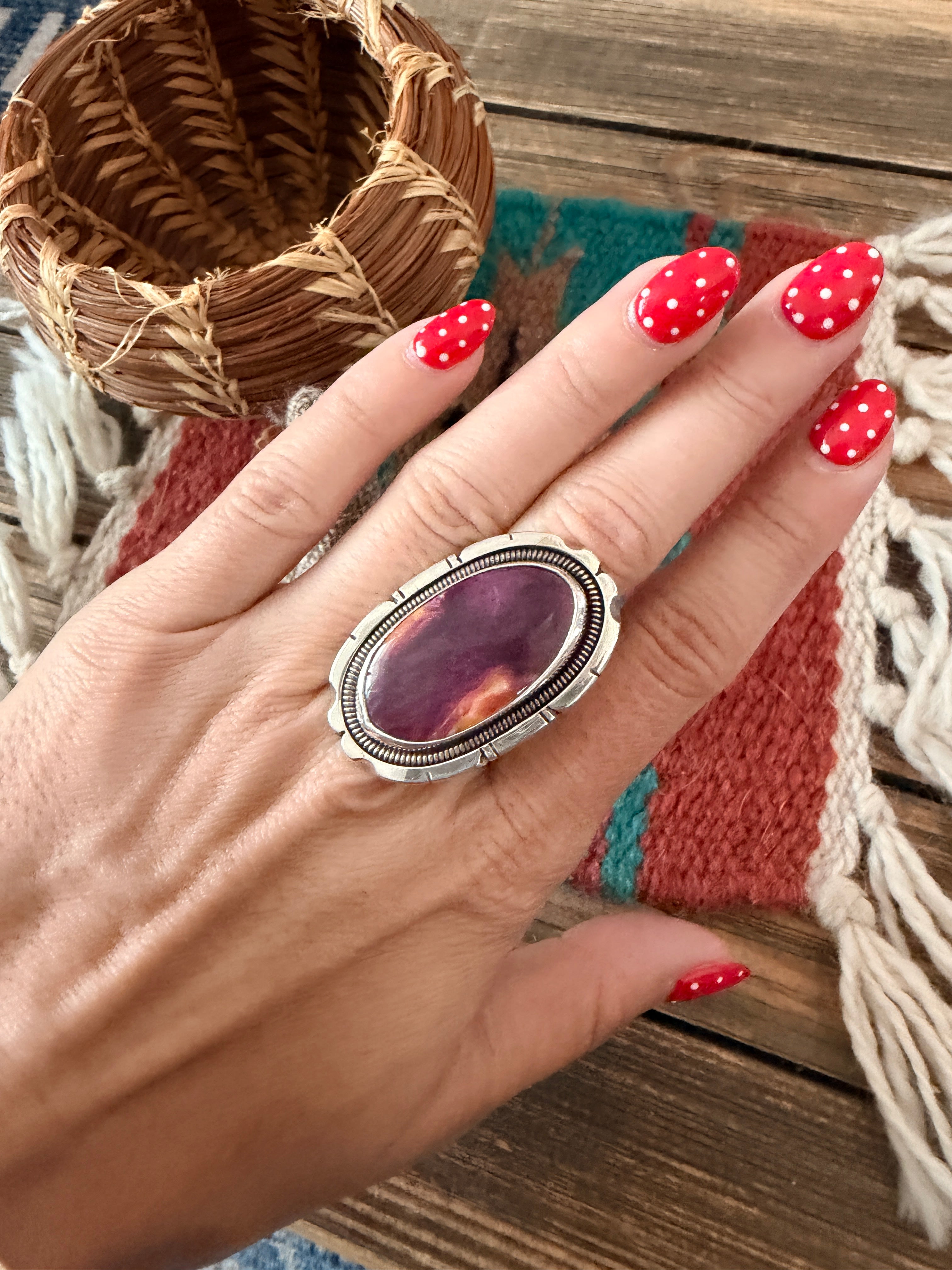 Handcrafted Purple Spiny & Sterling Silver Ring Size 9 by Wydell Billie