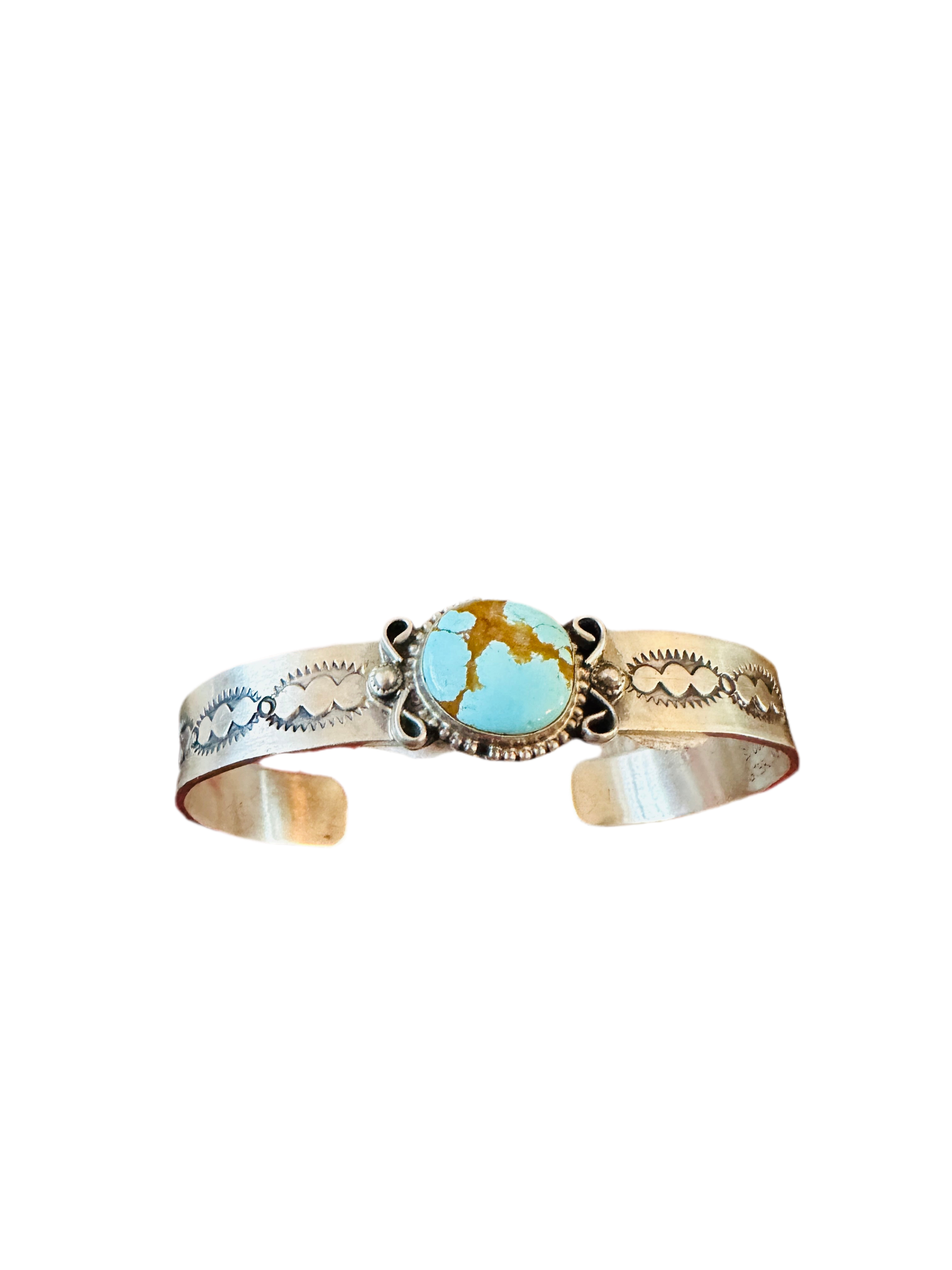 Handcrafted & Hand Stamped Sterling Silver & Turquoise Cuff Bracelet