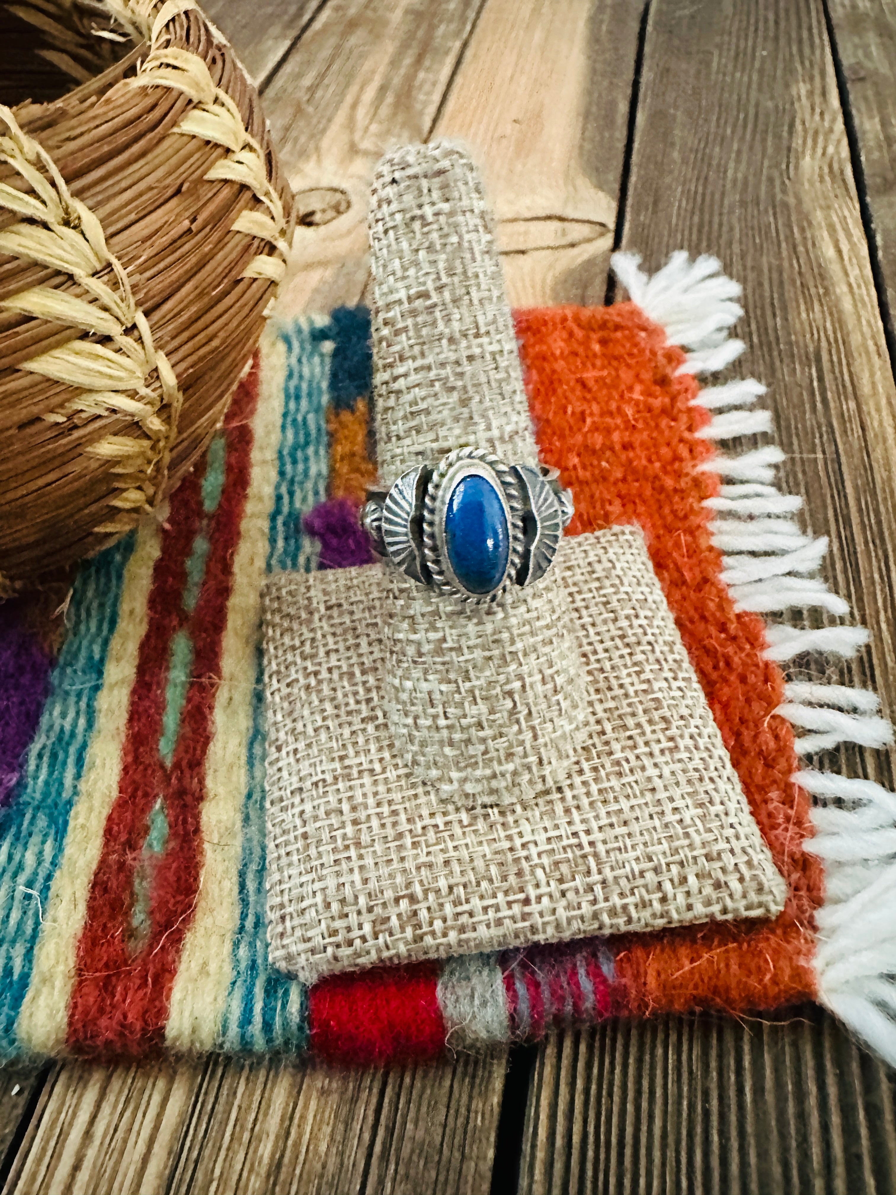 Old Pawn Handcrafted Lapis & Sterling Silver Ring Size 9