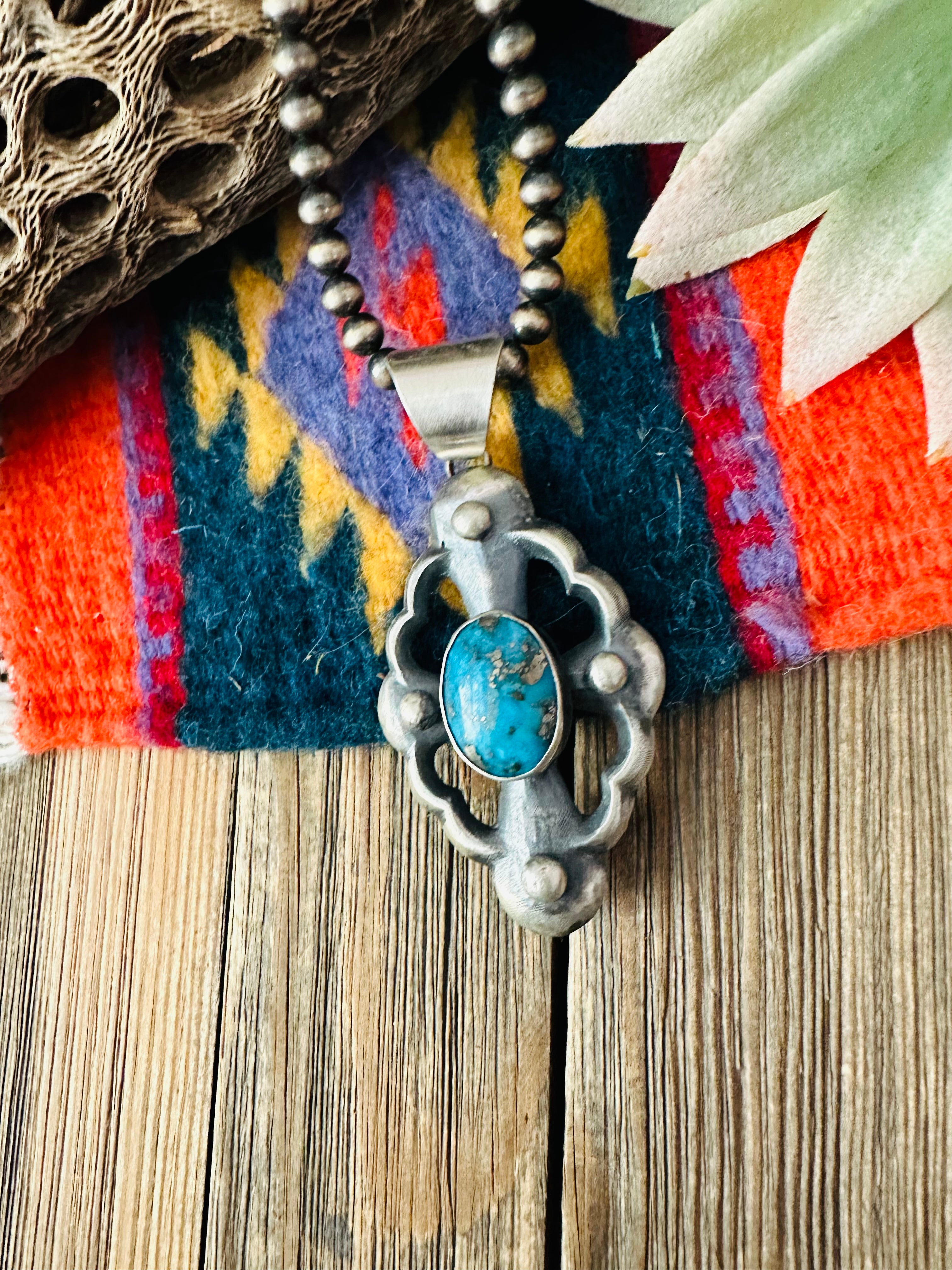 Navajo Sterling Silver & Turquoise Pendant by Chimney Butte